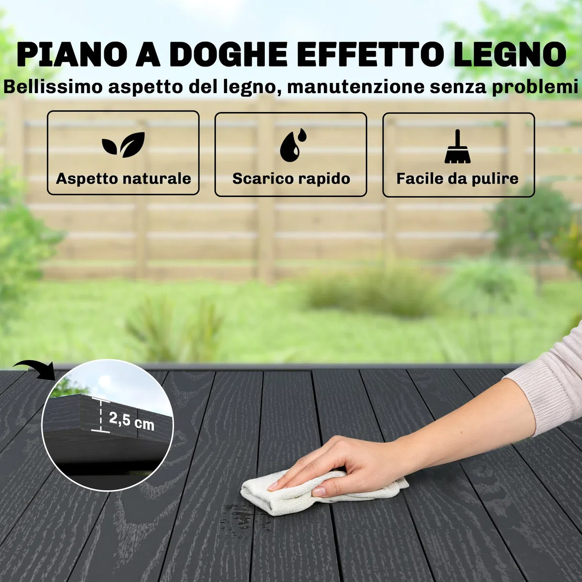 Outsunny Tavolo da Giardino Allungabile per 4-6 Persone 80/160x80 cm, Tavolo da Pranzo Esterno Estensibile Rettangolare in Alluminio con Piano Effetto Legno a Doghe, per Patio Terrazzo Balcone, Nero