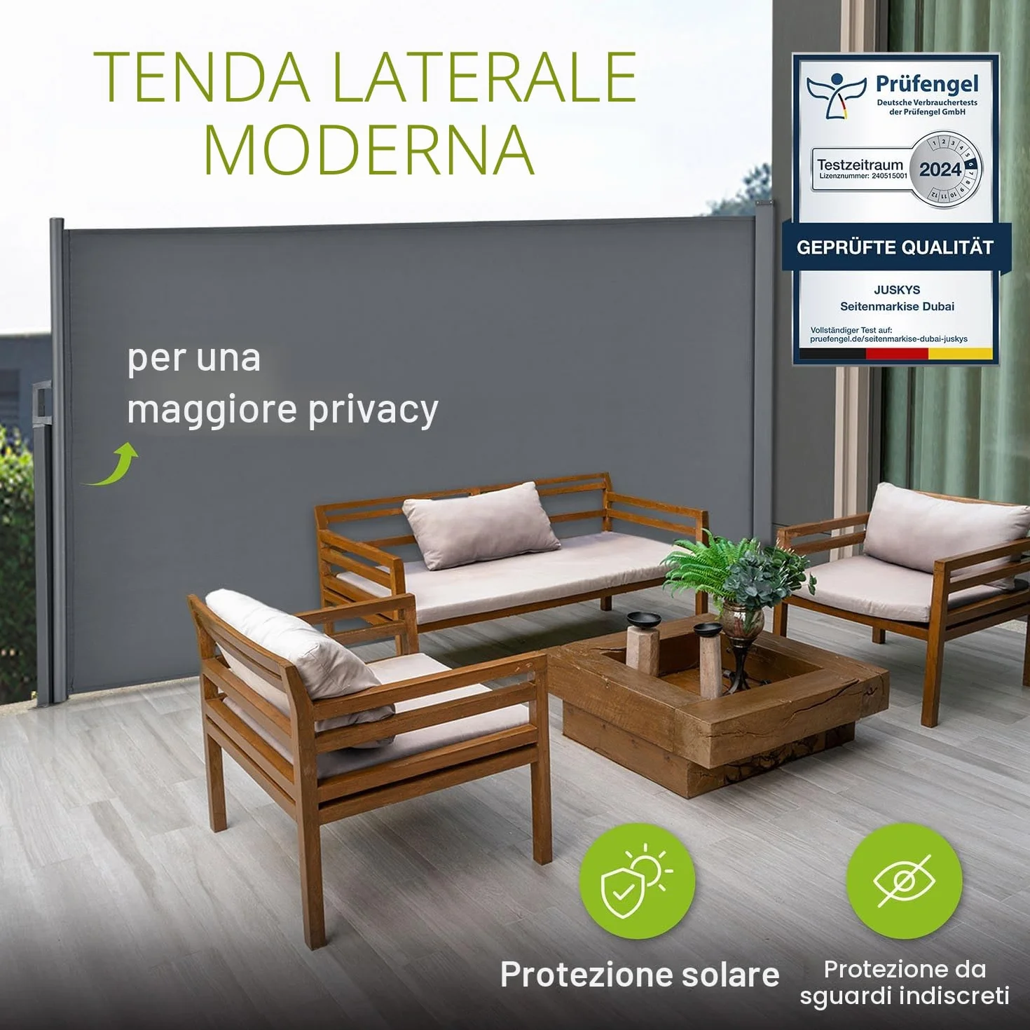 Juskys Tenda laterale Dubai 500 x 160 cm estensibile coprente frangivista frangivento balcone terrazza antracite
