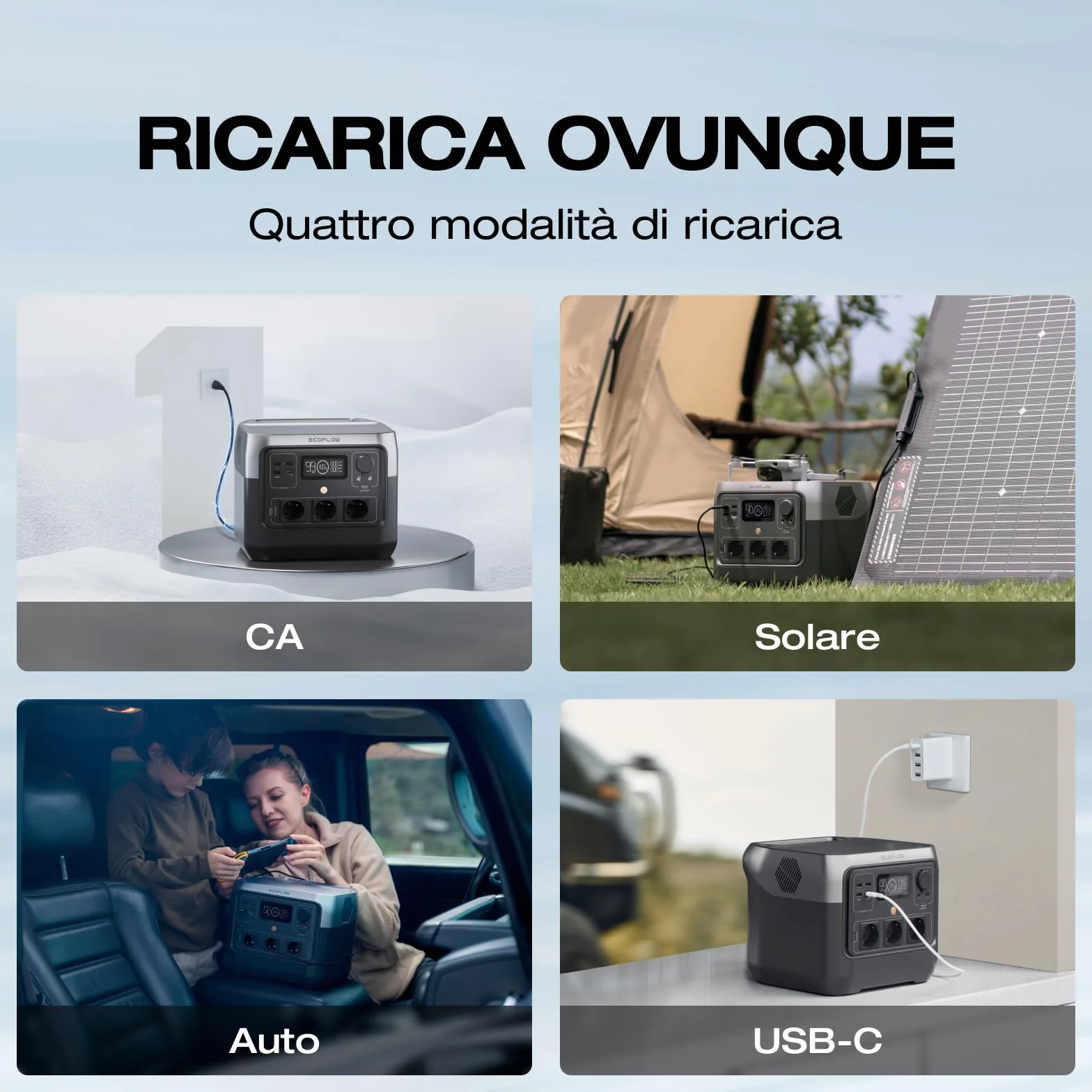 ECOFLOW Centrale Elettrica Portatile RIVER 2 Pro, Batteria LiFeP04 da 768 Wh, Ricarica rapida in 70 min, 3 prese CA da 800 W, Generatore solare per campeggio/camper