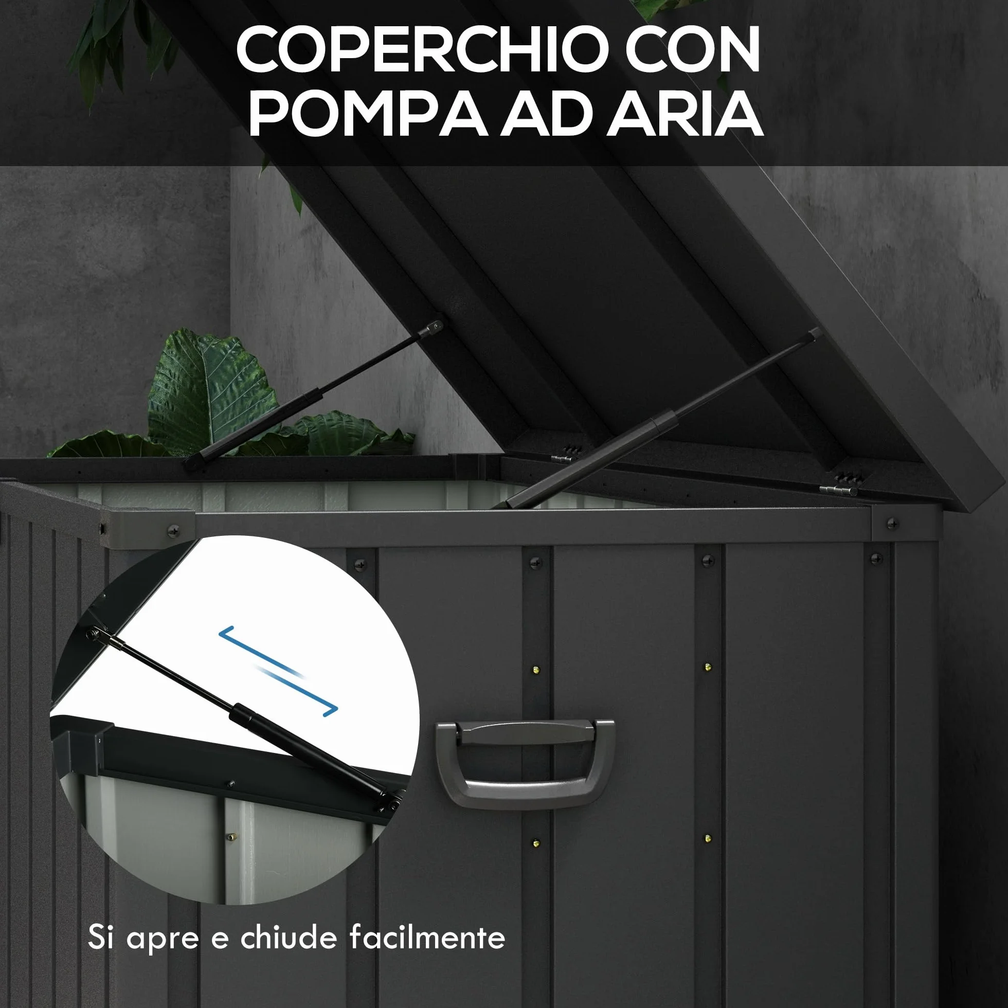 Outsunny Panca Contenitore da 450L con 4 Rotelle, Acciaio e PP, 125.5x61.5x70 cm, Grigio Scuro