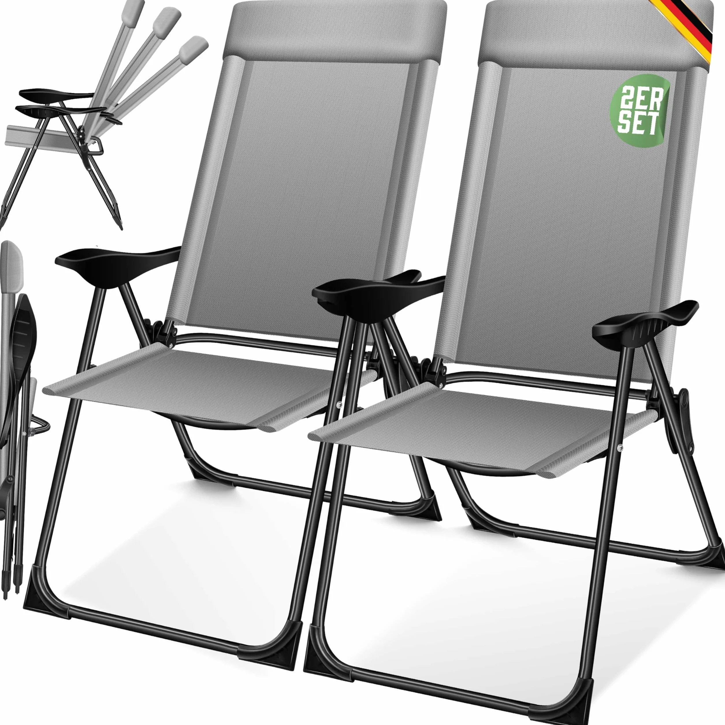 KESSER® Set di 2 sedie da Giardino, Sedia Pieghevole in Alluminio con Schienale Alto Regolabile in 7 direzioni con braccioli, Sedia da Balcone, Sedia da Campeggio Pieghevole Traspirante
