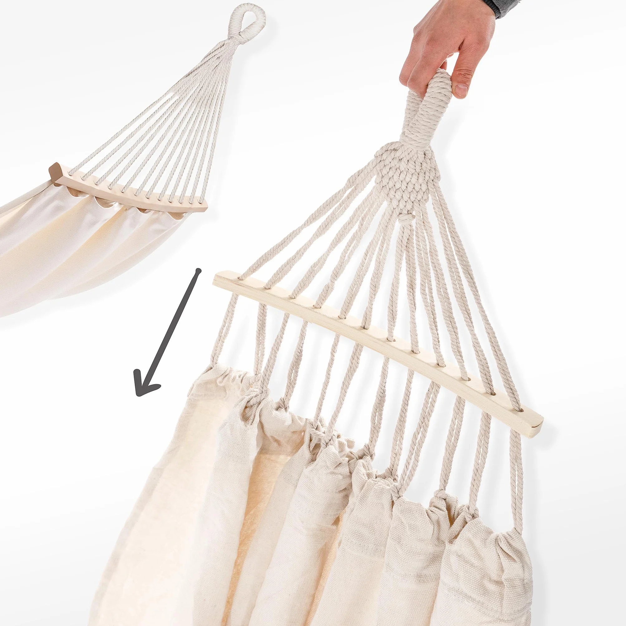 Amaca Doppia 200x150 cm Portata 240 kg Boho Beige Cotone Poliestere Giardino Terrazza