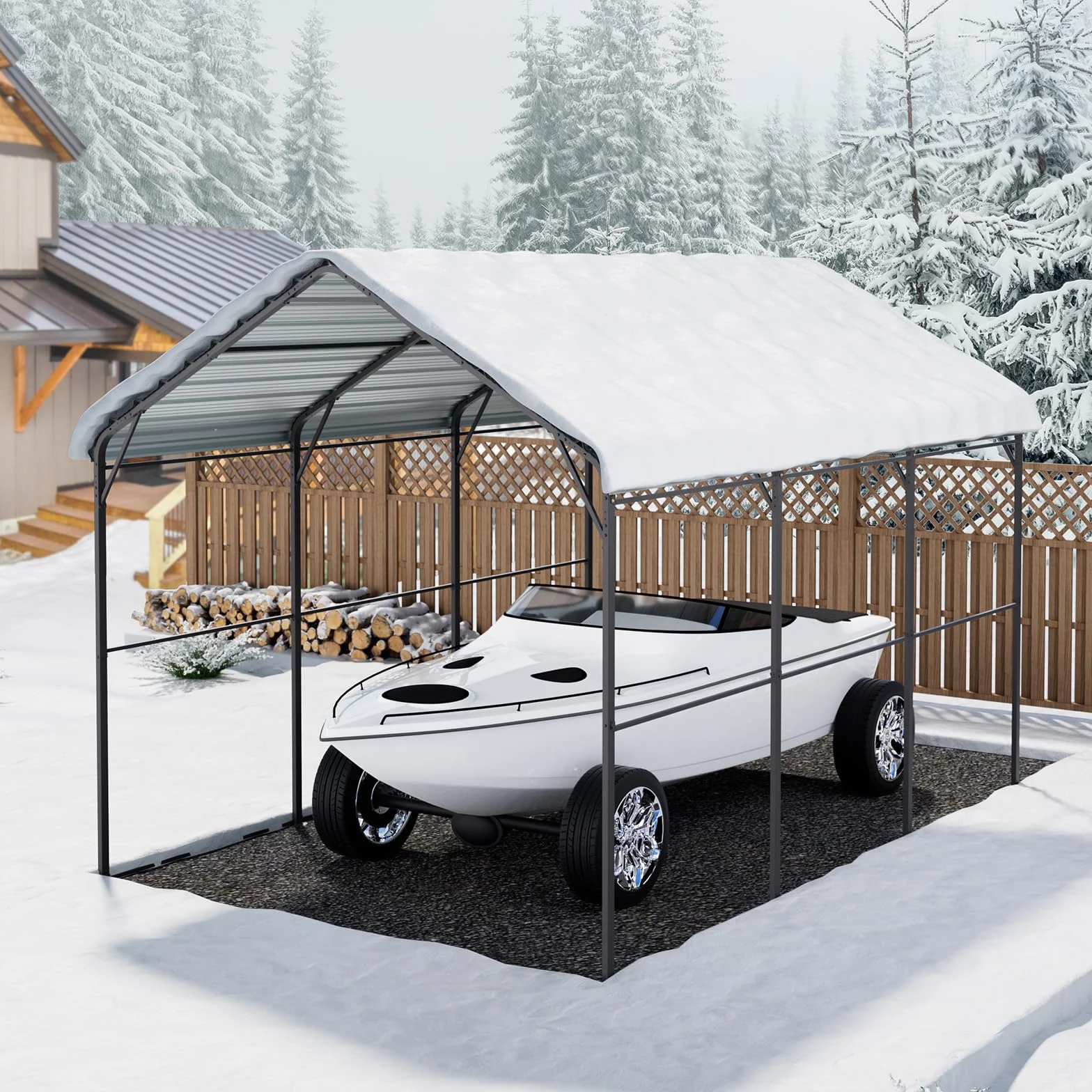 VEVOR Carport in Metallo per Impieghi Gravosi 3 x 4,5 x 3,15 m Tetto in Acciaio Zincato Tenda da Garage Pareti Laterali Rimovibili