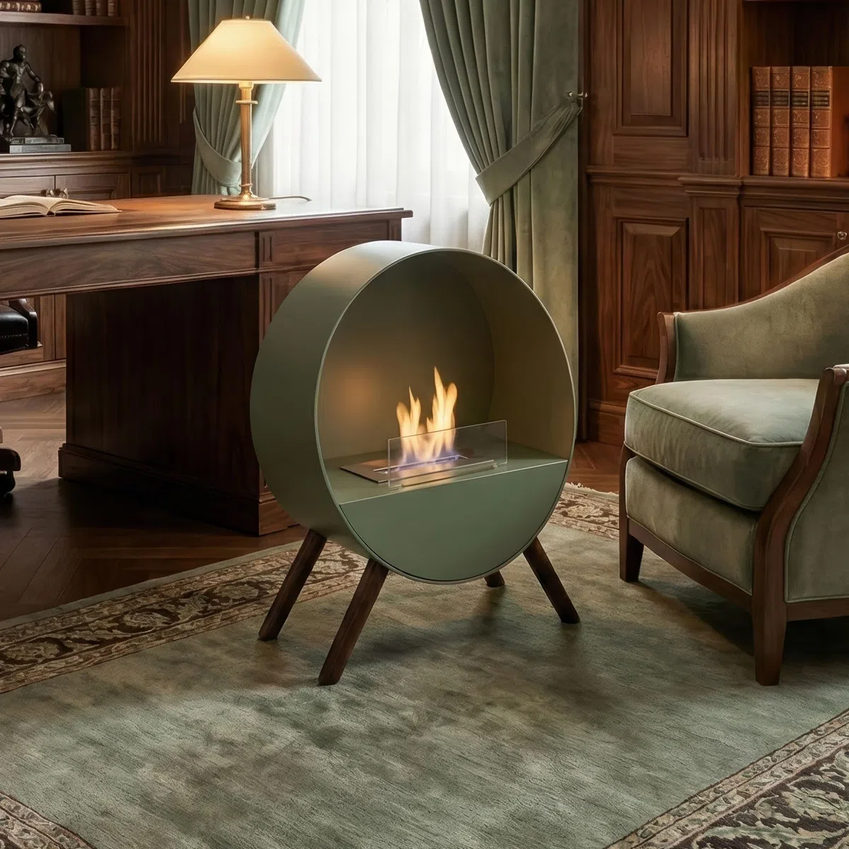 Frankystar Venere Camino da Pavimento 60x72x30 cm Design Interno Piedi Legno Pino Salvia