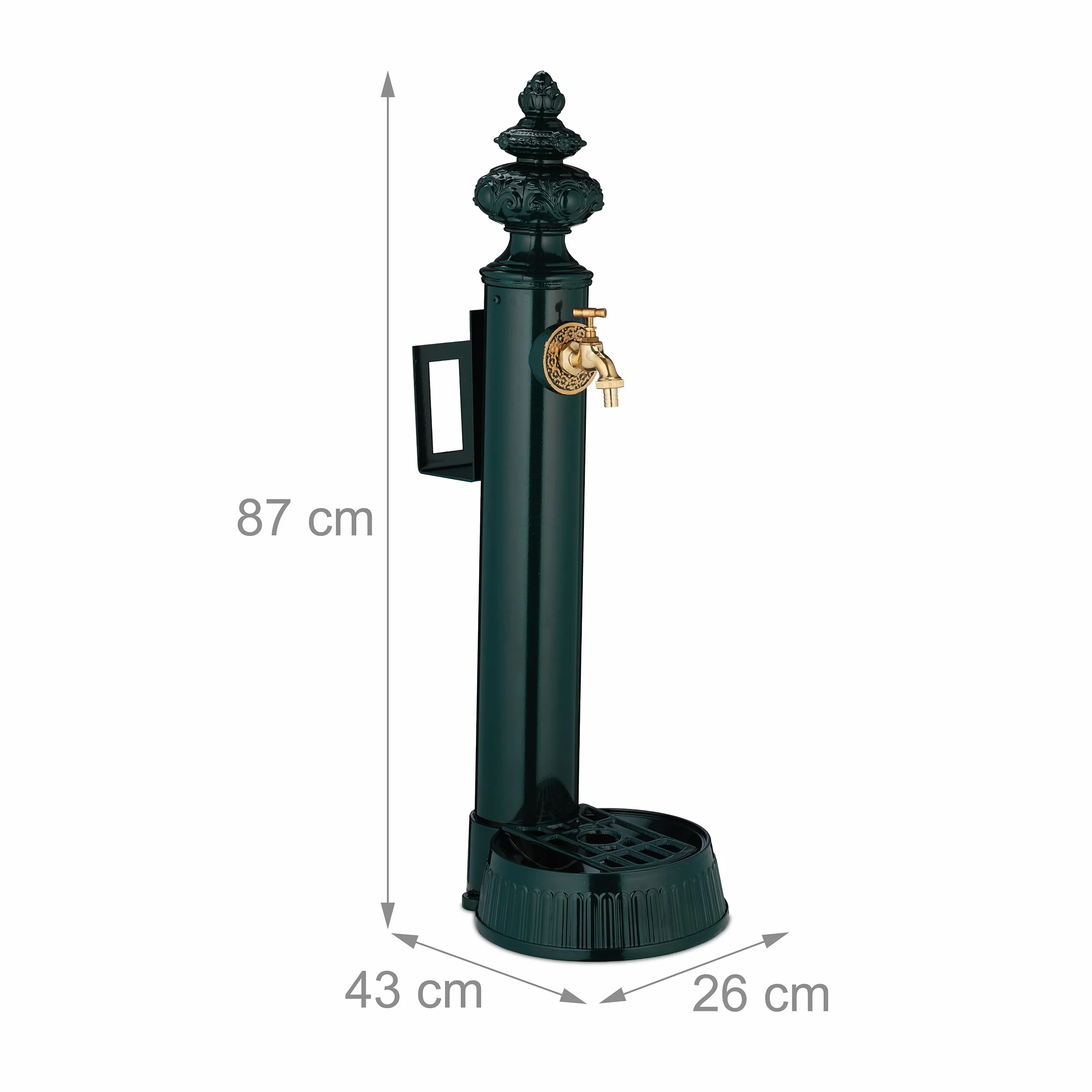 Relaxdays Fontana da Giardino Stile Antico, Fontanella a Colonna con Rubinetto, Vaschetta, Portatubo, 87x26x43 cm, Verde