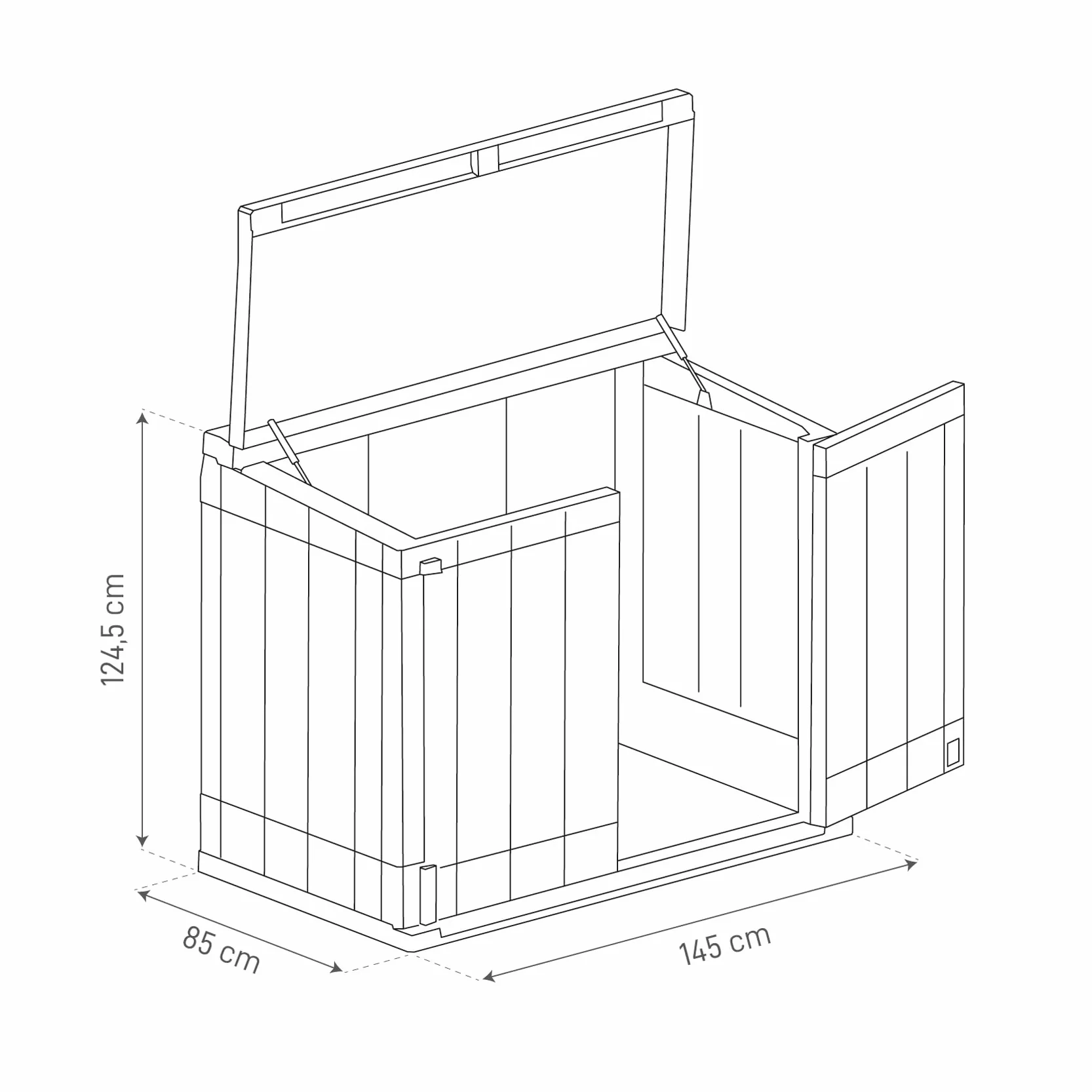 Toomax Stora Way Plus XL Baule 1270L portattrezzi 145x85x124,5h cm, in plastica resistente antracite/grigio, porta bidoni spazzatura, apertura assistita e chiusura a chiavistello, ideale per esterno