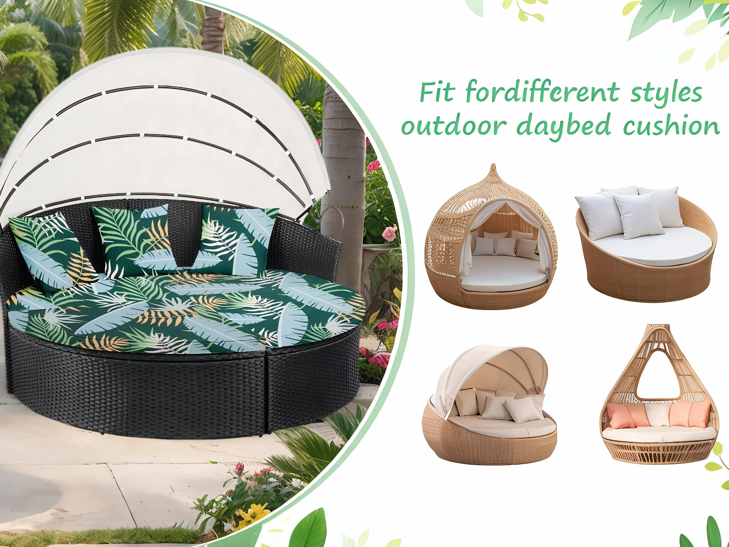 Fodera di ricambio per cuscino lettino da esterno 168 cm con fascia elastica Foresta Verde