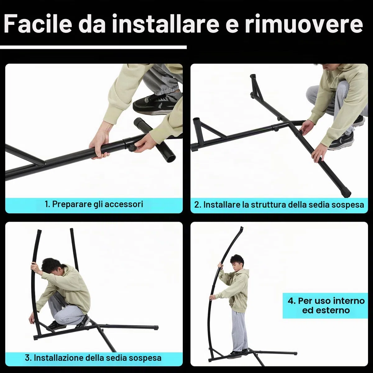Struttura per sedia sospesa da 150 kg, in metallo, con struttura stabile, supporto per amaca per seduta sospesa, 215 cm, tubo in acciaio per interni ed esterni