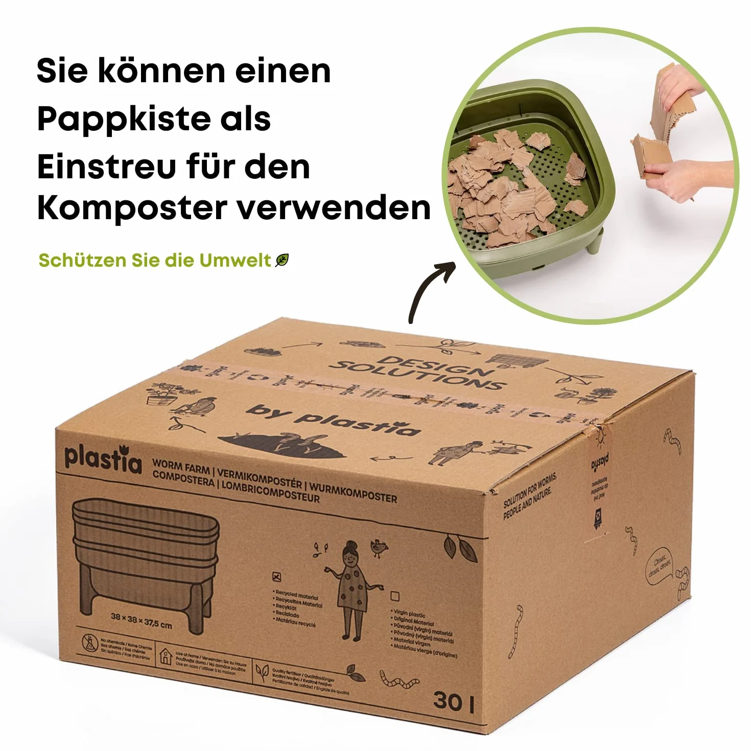 Vermicompost per Cucina e Balcone - Wormbox Simile Alla Torba - Vermicompostaggio Design in Plastica Riciclata 30 Litri, Verde
