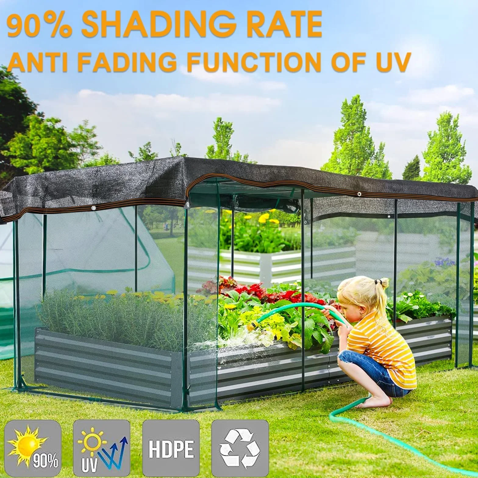 Telo Ombreggiante Occhiellato 80-90% Effetto Ombreggiante Rete Parasole Nera 4x4m per Giardino Pergola