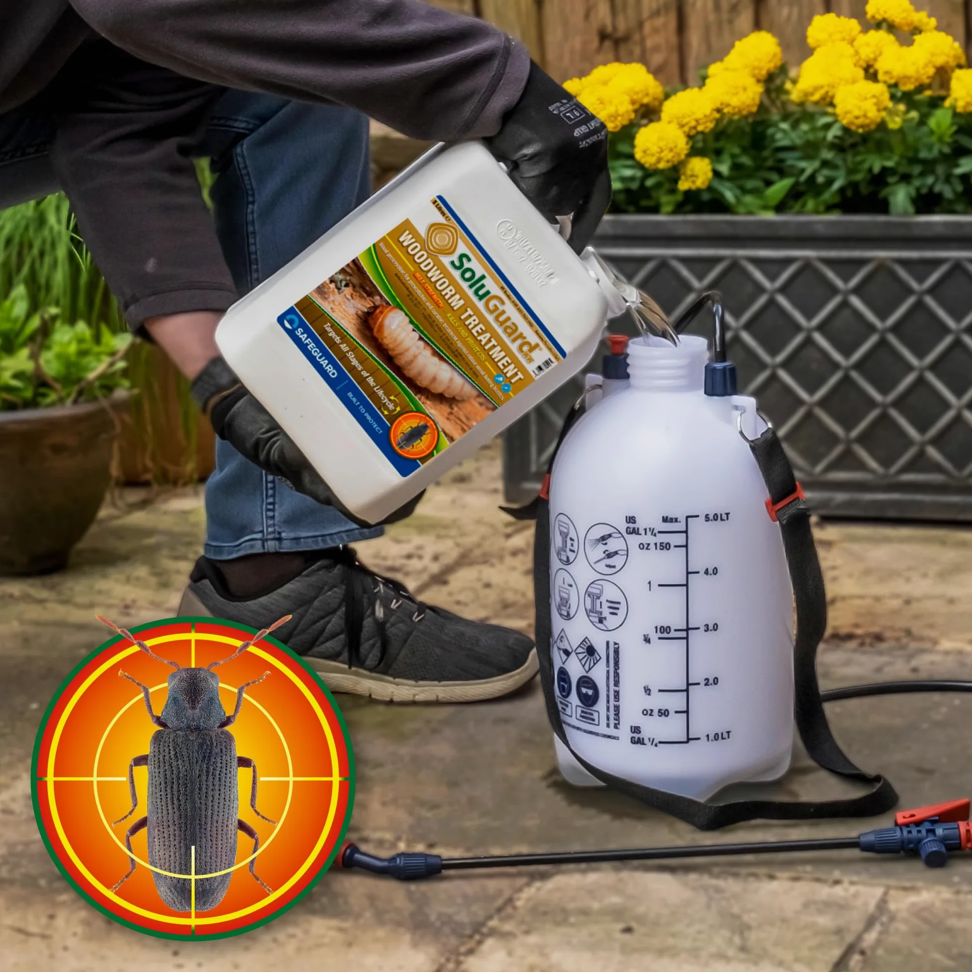 Soluguard Antitarlo – 5 Litri – Trattamento Antitarlo e Antitermiti per Legno, Pronto all’Uso, ad Alta Concentrazione, Formula Trasparente