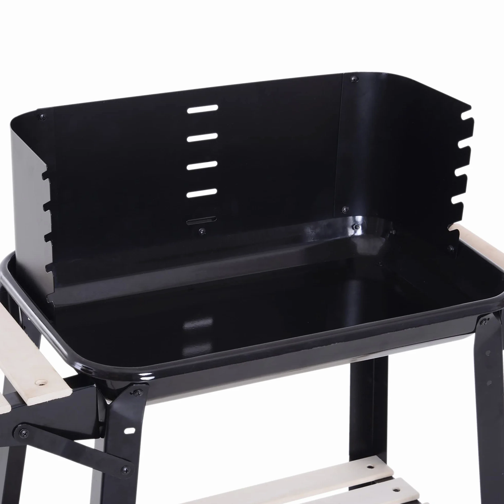 Outsunny Griglia a Carbone Barbecue BBQ Carrello Grill 83x37x87 cm Nero Ferro Legno
