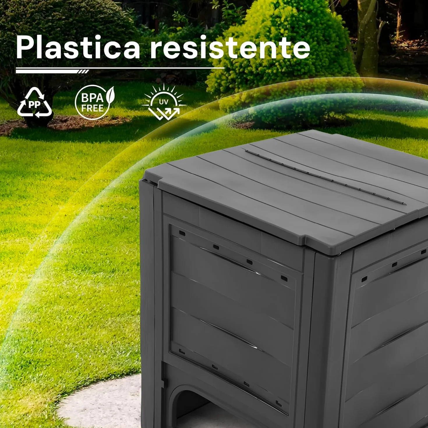 Avilia Compostiera da Giardino 260L - Contenitore per Compostaggio con Accesso Frontale, in Polipropilene, Design Compatto 60x60x73cm, Ideale per Balcone - Terrazzo - Giardino Antracite, Made in Italy