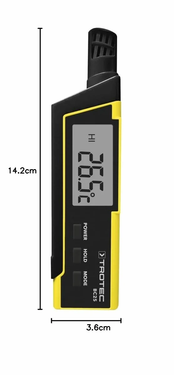 TROTEC Igrometro BC25 – Misuratore di umidità dell'aria e termometro – Campo di misura da -20 °C a +50 °C, indice di calore (HI), temperatura percepita (WBGT)