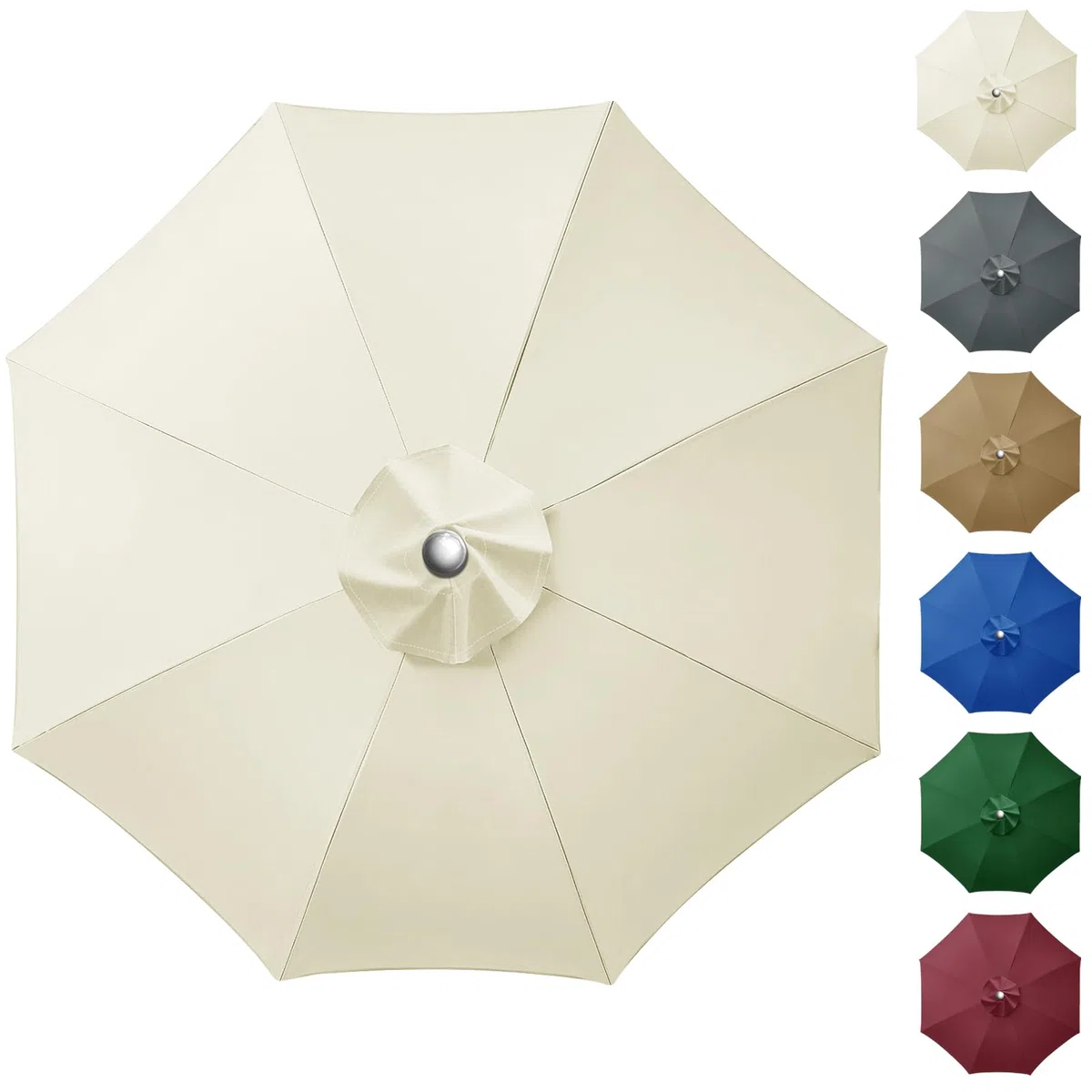 Copertura di ricambio per ombrellone da giardino, 2,7 m, 8 montanti, rivestimento in tessuto, copertura per ombrellone da giardino, giardino, spiaggia, piscina, bianco crema