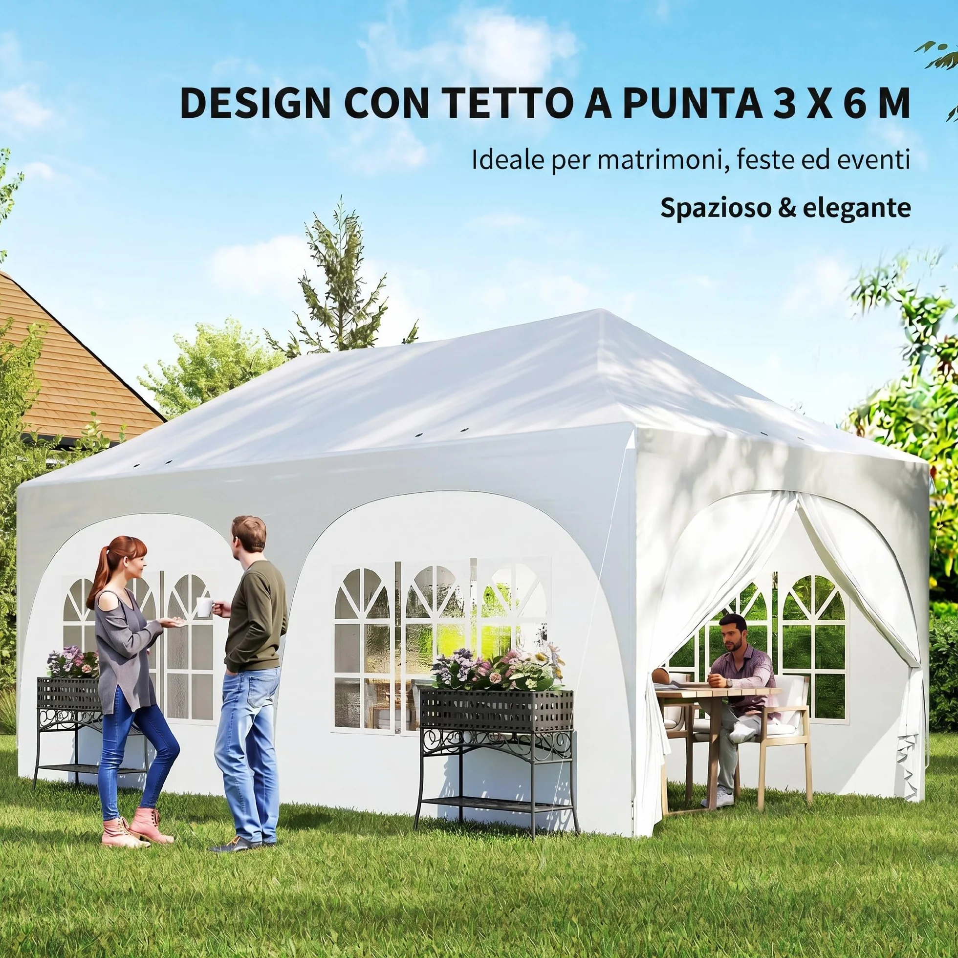 Outsunny Gazebo 3x6 m Pieghevole Pop Up Altezza Regolabile con Pareti Laterali UV30+ per Esterno Grigio Chiaro/Bianco