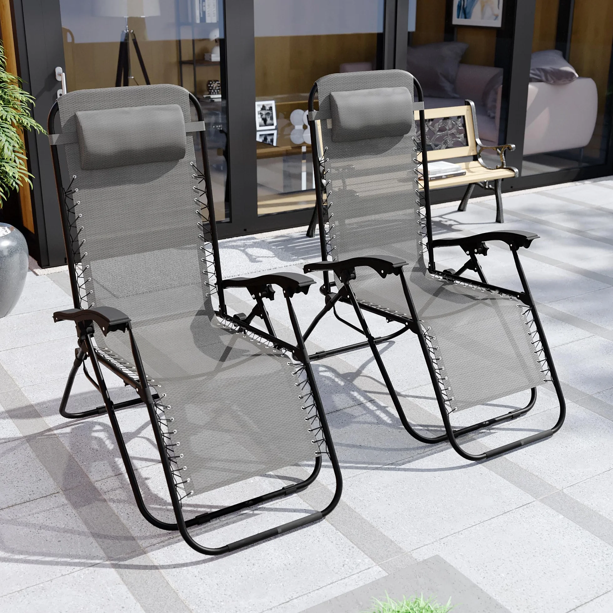 Garden Vida Set di 2 sedie a gravità zero, sdraio per esterni, patio, reclinabile, senza peso, resistente alle intemperie, in acciaio (grigio)