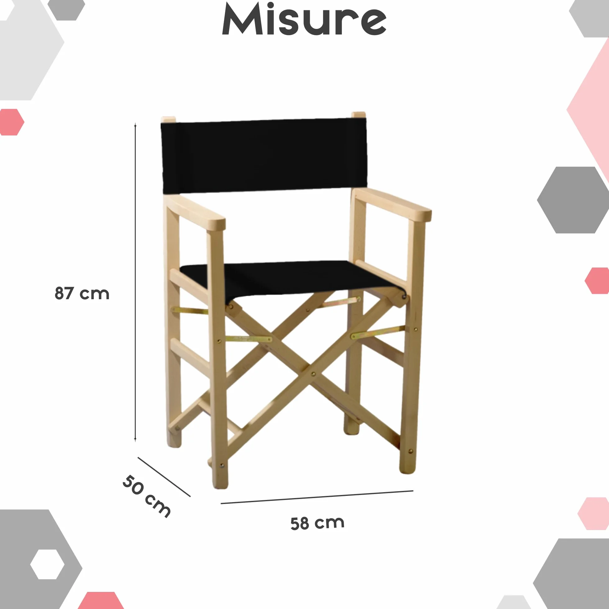 ZStyle Sedia Regista Legno Naturale Tessuto Rinforzato Faggio Pieghevole Richiudibile Braccioli Interno Esterno Giardino Campeggio Patio Director Bar Ristorante (Fusto nero - tela nera)