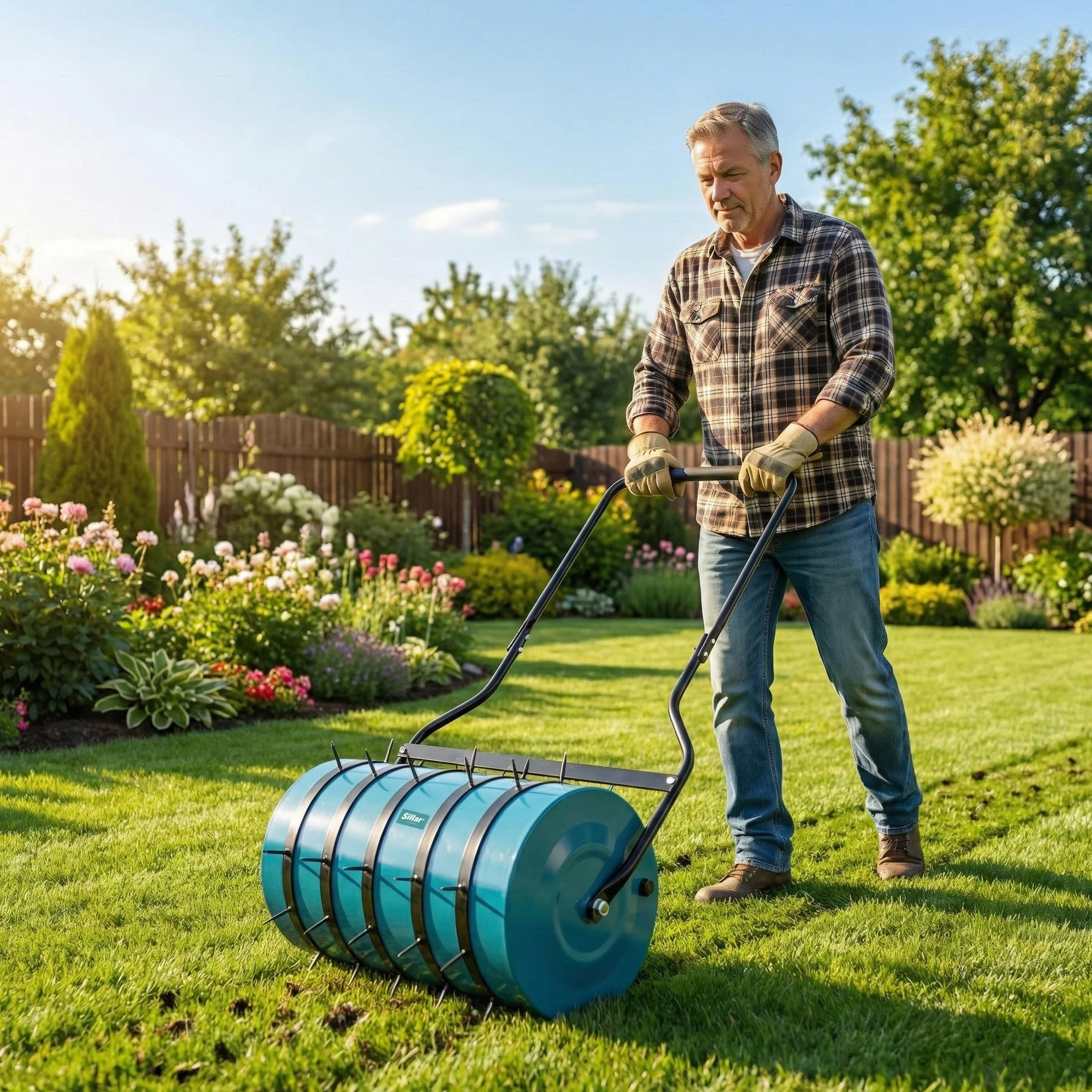 Sillar Anelli Aeratori per Rullo da Prato, 32 cm, Set di 5 Anelli con 30 Punte in Acciaio, Accessorio per Rullo da Giardino, Utensile Manuale per Arieggiare e Rigenerare Il Prato