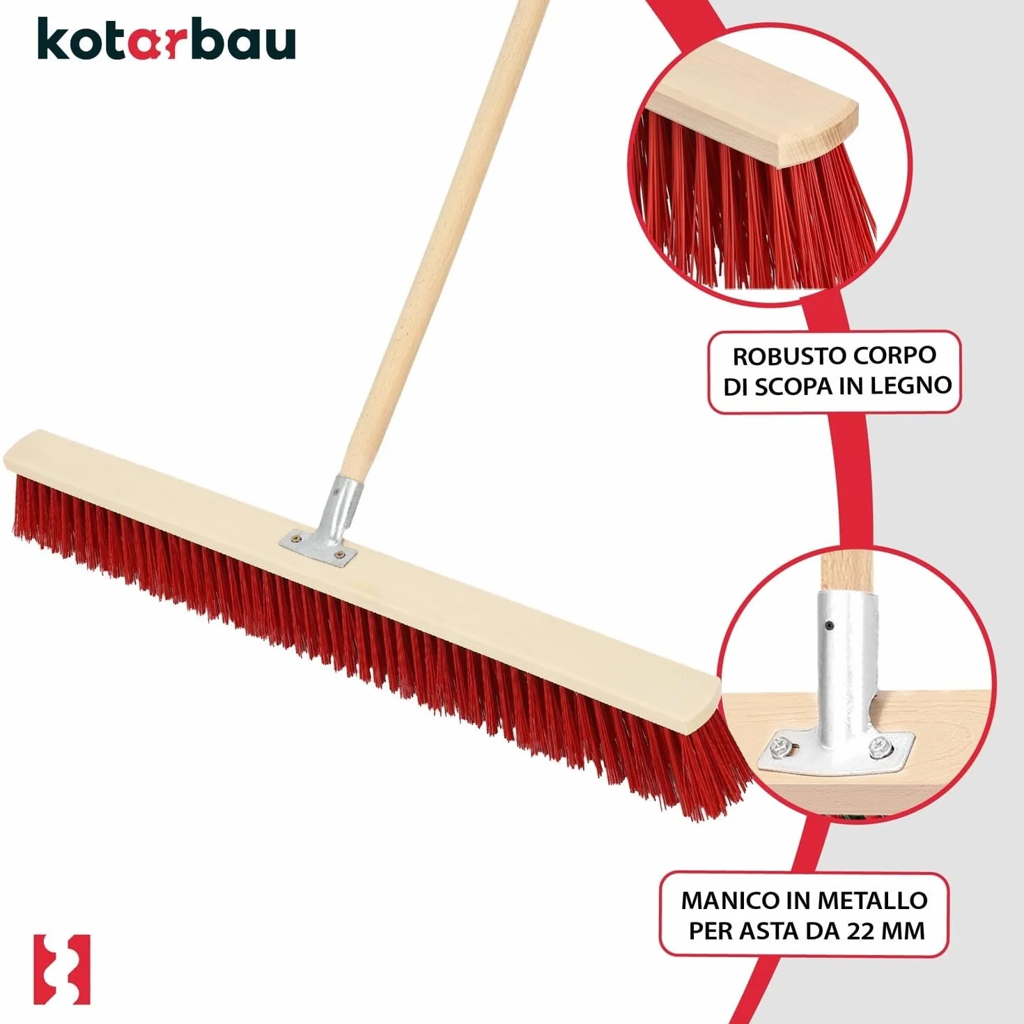 KOTARBAU® Scopa da Esterno - Spazzolone per Pavimenti Esterni - 85 cm - Scopettone Industriale - Scopa Giardino Esterno - con Manico - Legno - PVC