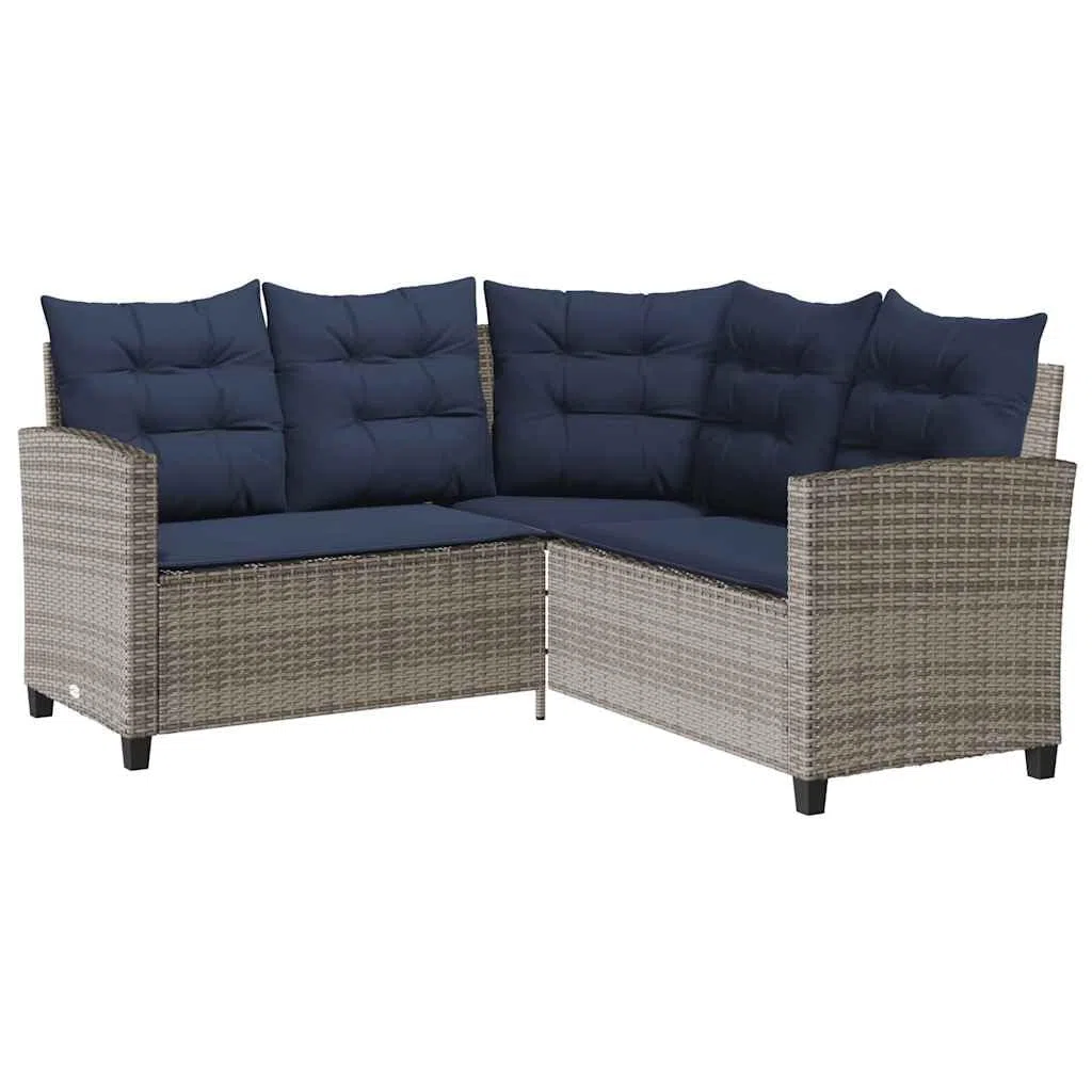 vidaXL Divano da Giardino con Tavolo e Cuscini a L Grigio Polyrattan, Divano da Esterno, Divano da Esterno a L, Divano angolare da Giardino