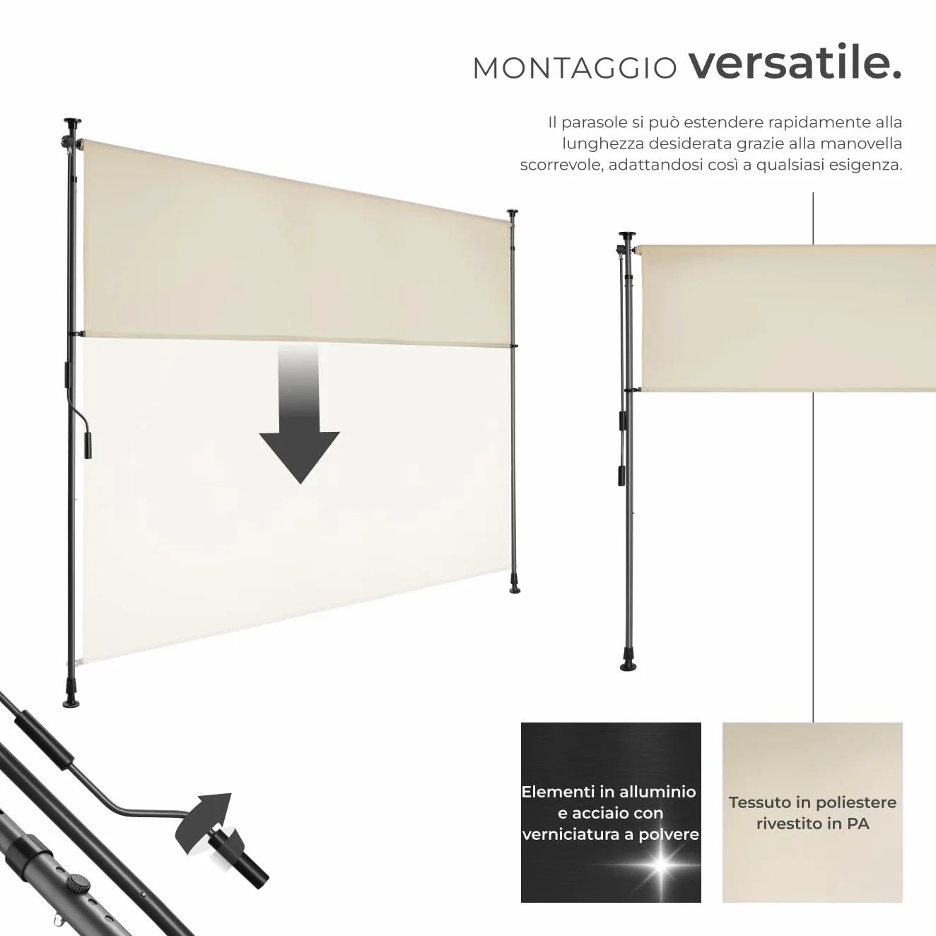 tectake Tenda da Sole per Esterno Verticale 200x310 cm Poliestere Opaco Protezione UV