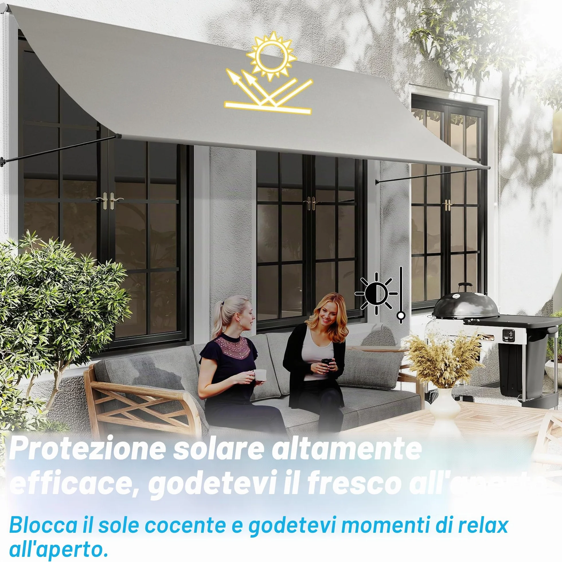 Tenda da sole a braccio snodato retrattile in alluminio 200x145 cm grigio per balcone terrazza finestra