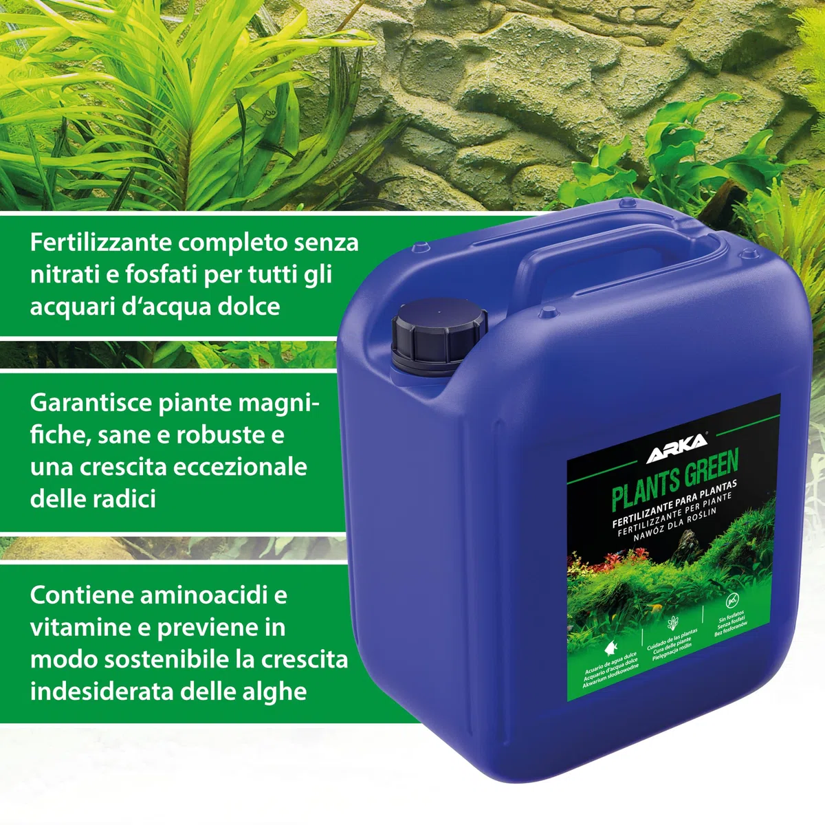 Fertilizzante piante acquario 5 L – Plants Green – per acquari grandi e impianti intensivi – ferro, vitamine, oligoelementi – crescita forte, scorta conveniente – uso professionale