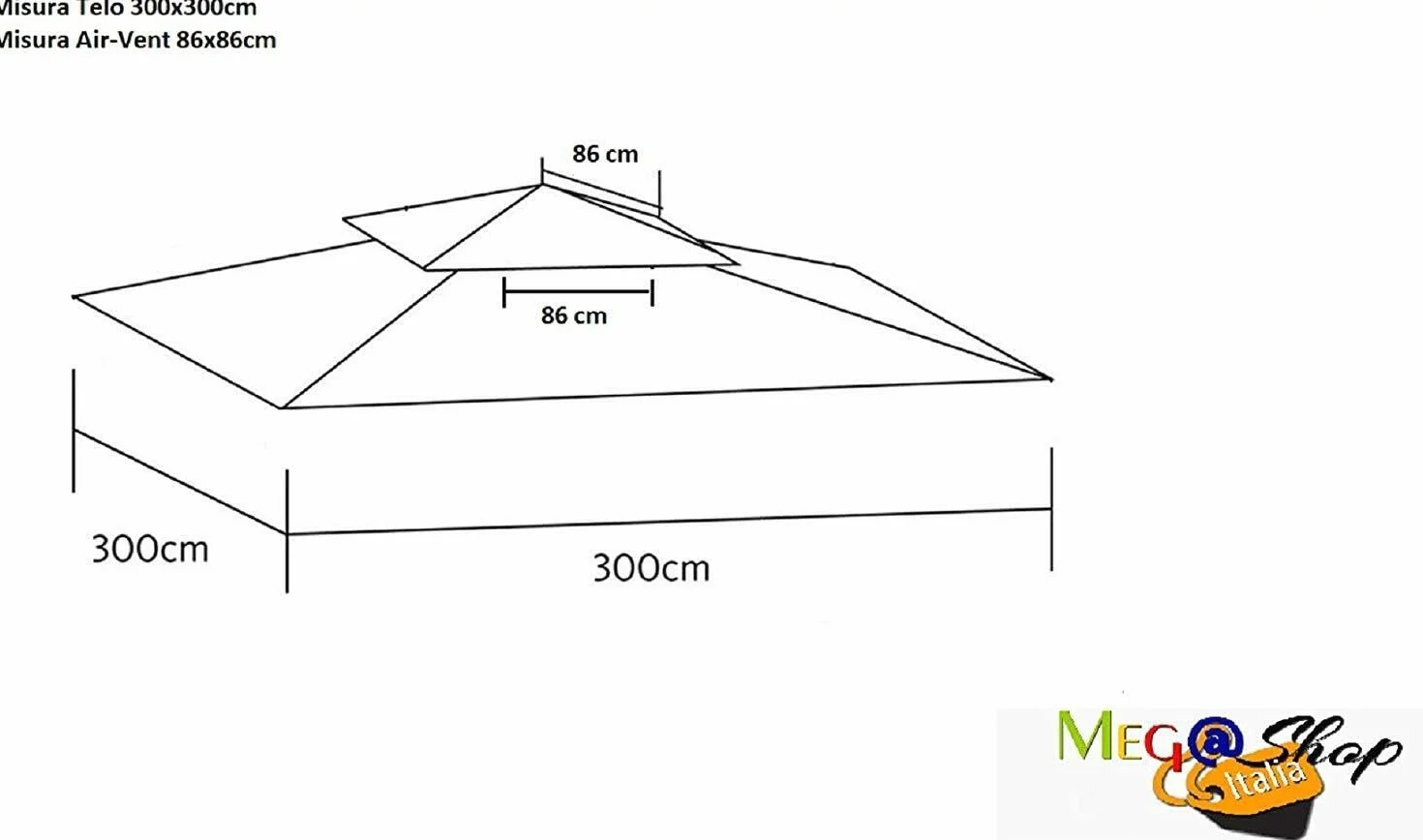 Telo di copertura per gazebo ricambio 3x3mt BEIGE con Airvent aggancio spigoli