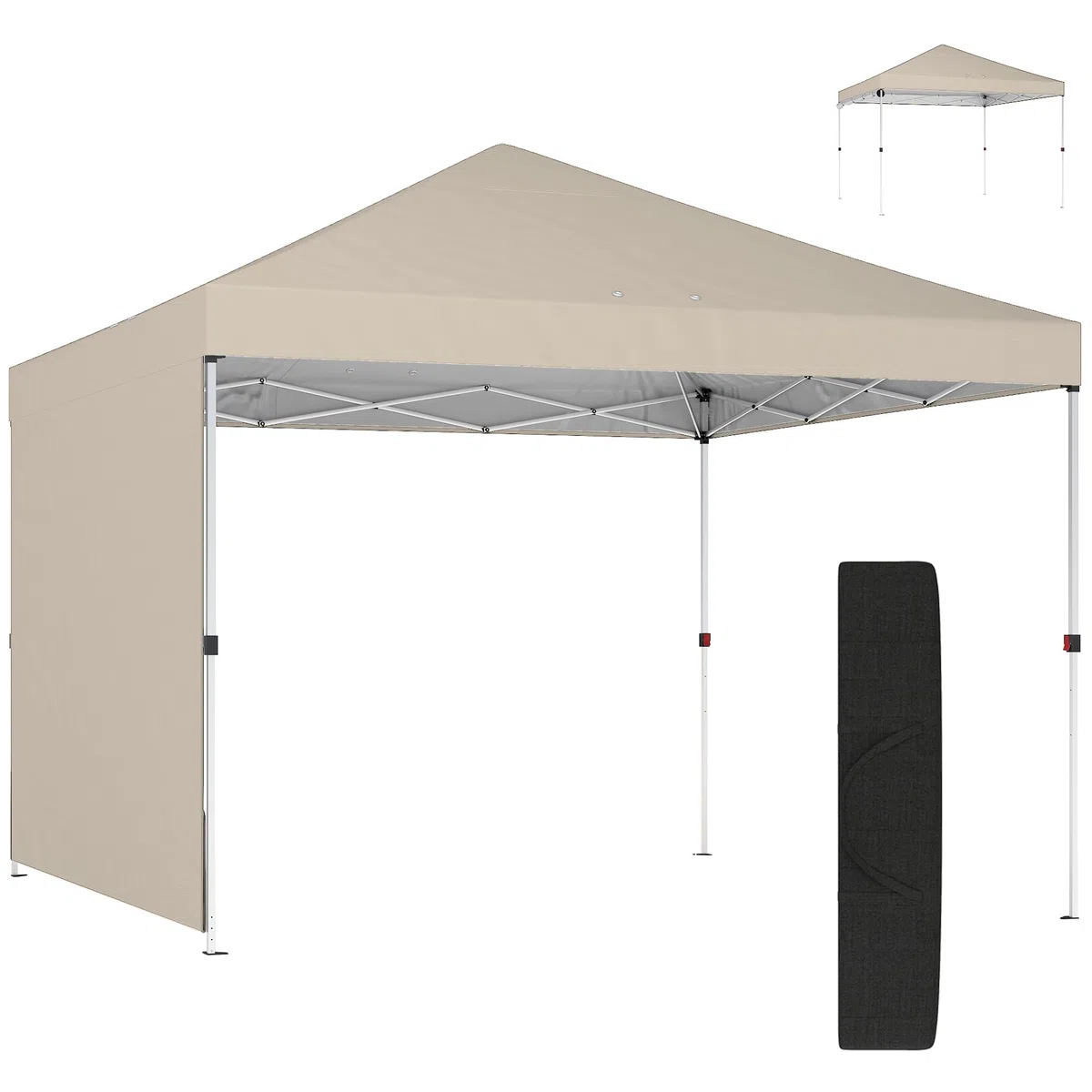 Outsunny Gazebo Pieghevole 3x3m Pop Up con Parete Laterale, Altezza Regolabile, UV50+, Beige