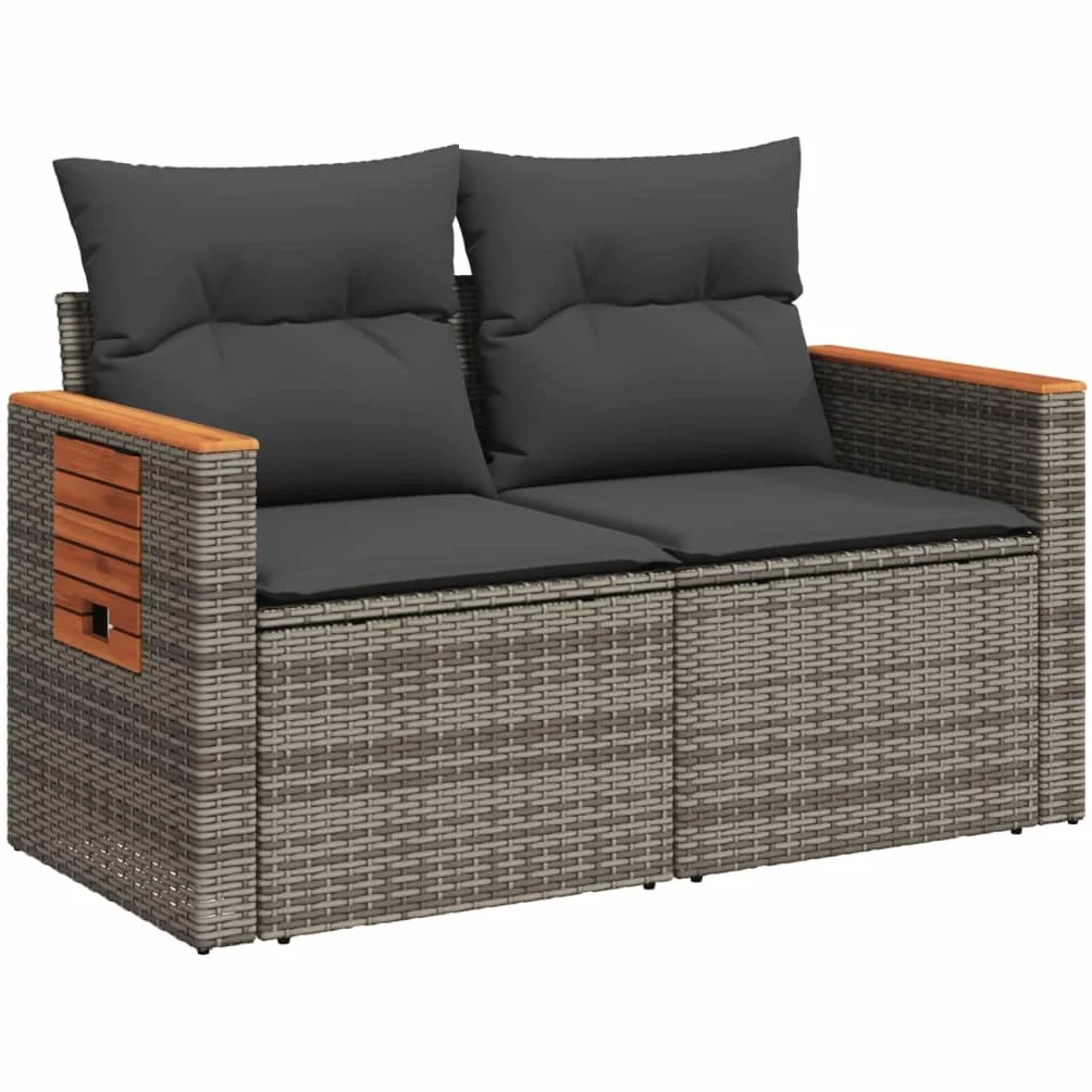 IKAYAA Divanetto da Esterno 2 Posti con Contenitore Divano da Giardino in Polyrattan Salotto da Giardino in Polyrattan Set da arredo per Esterno con Cuscini-Grigio-2 pz