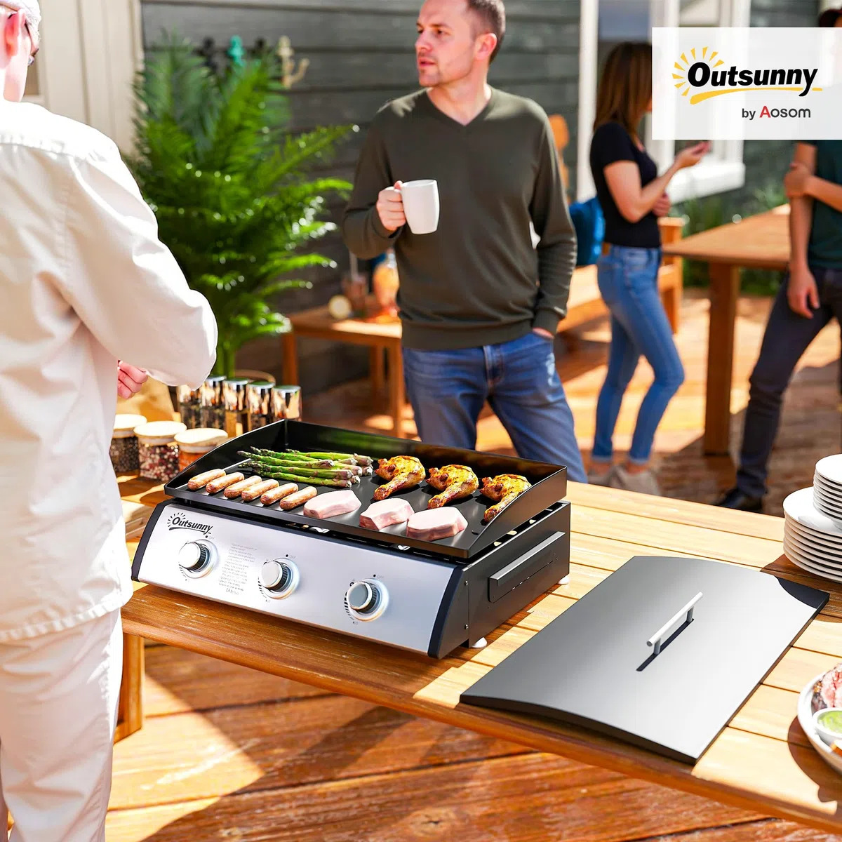 Outsunny Barbecue a Gas 3 Bruciatori 7.5kW Griglia Portatile 61x35.5cm Nero