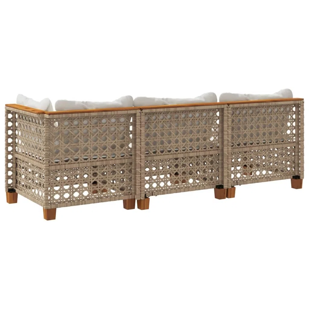 vidaxl Divano da giardino a 3 posti in polyrattan beige con cuscini - Meteo 190,5 x 63,5 x 62 cm - Comodo mobile modulare da esterno