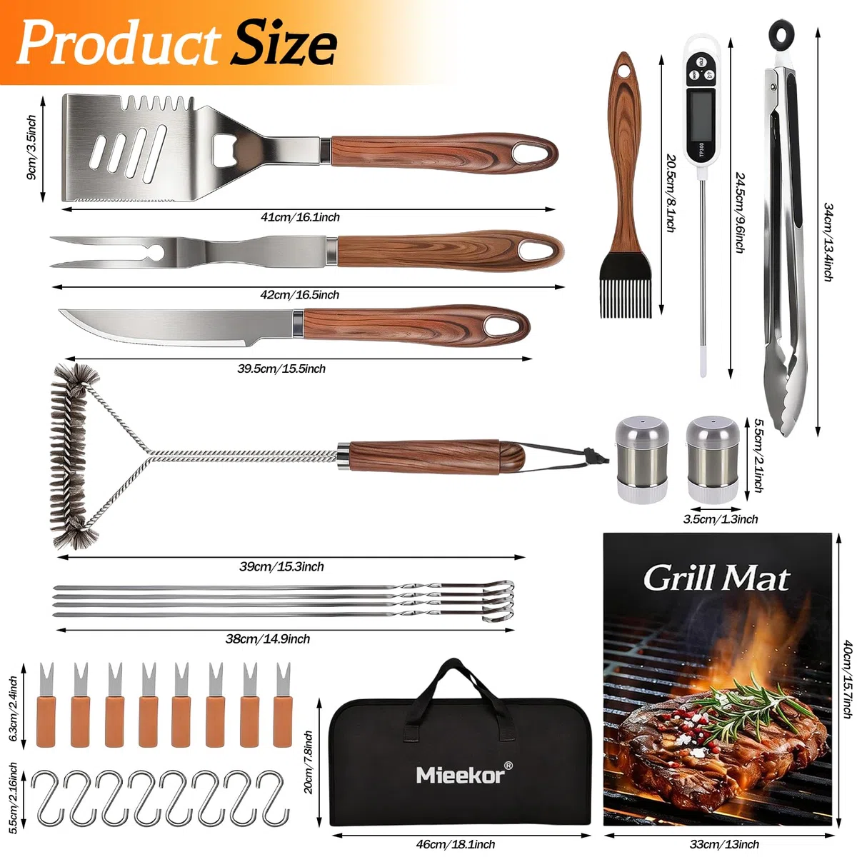 31 Pezzi Set Accessori Barbecue Professionale,Kit Barbecue con Borsa Porta Attrezzi Barbecue,Attrezzi Barbecue in Acciaio Inossidabile,Regalo per Uomo,per Campeggio,Picnic (31 Pezzi)