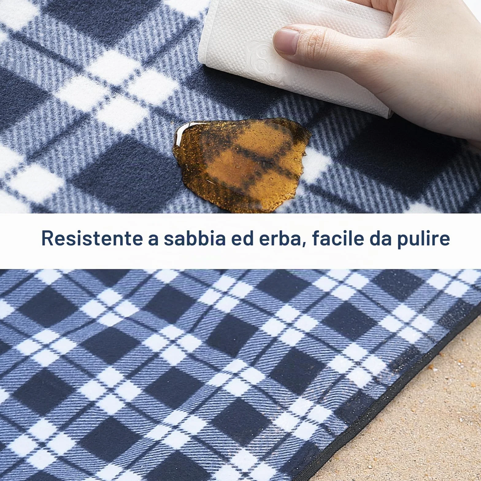 Coperta da Picnic Impermeabile Antisabbia 200x200cm Portatile Pieghevole con Tracolla