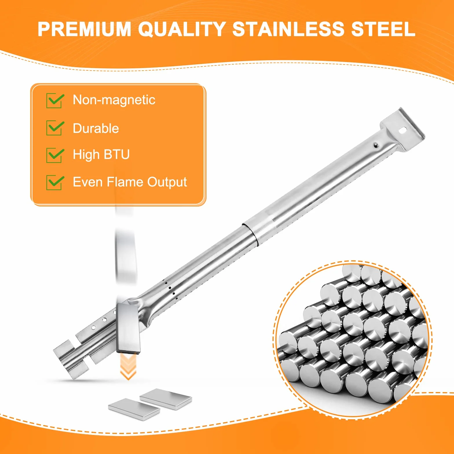 Bar.B.Q.S - Bruciatore tubolare universale di ricambio in acciaio INOX, a intensità di calore regolabile, allungabile da 31 a 42 cm, compatibile con la maggior parte delle griglie a gas per barbecue