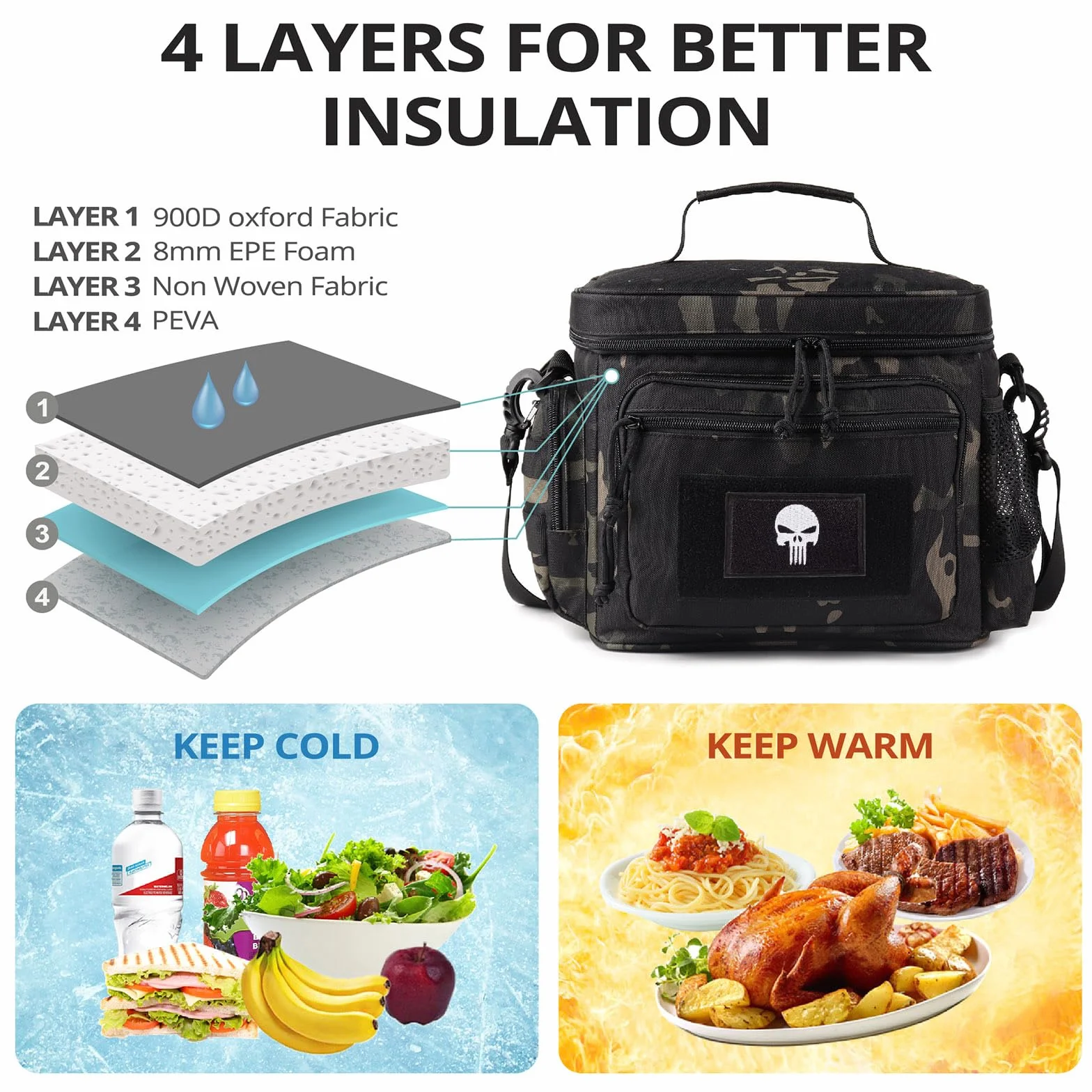 Borsa Termica Tattica MOLLE Impermeabile Isolata per Uomo Lavoro Pic-Nic