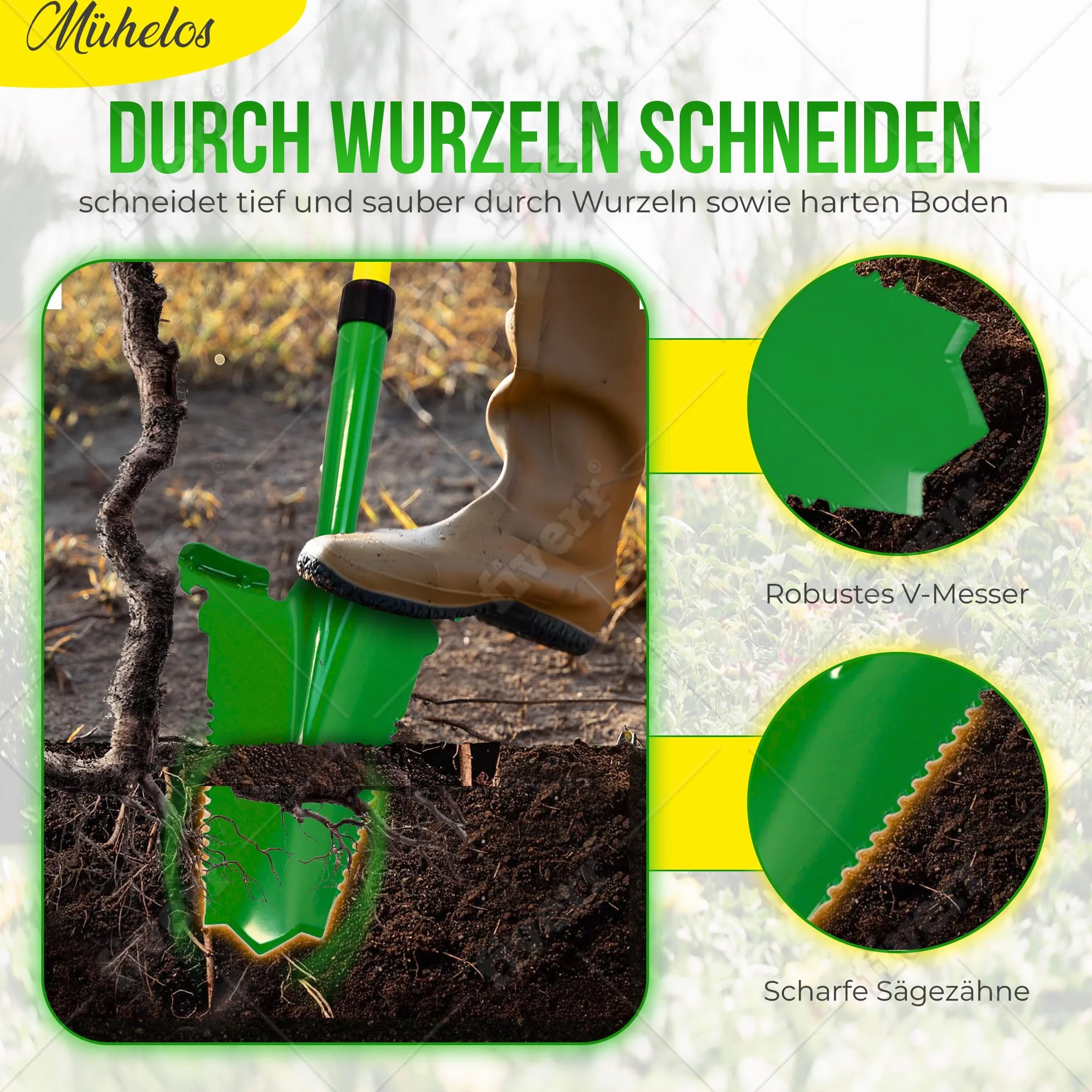 Xforst Vanga da Giardino SZ3 – Vanga con Sega per Radici 114 cm – Lama in Acciaio al Carbonio 25×35 cm – Manico in Fibra di Vetro Giallo con Impugnatura Ergonomica – Attrezzo da Giardinaggio e Outdoor