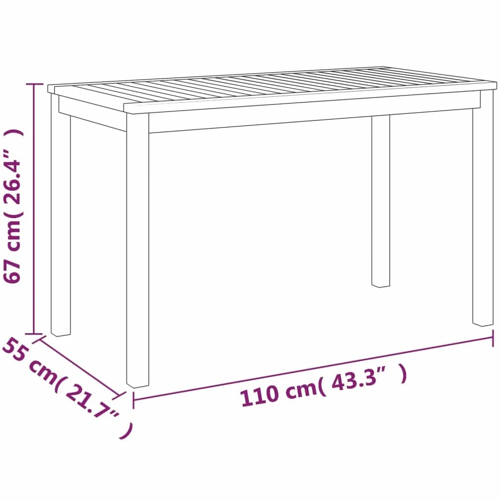 vidaXL Tavolo da Giardino 110x55x67 cm Legno Massello d'Acacia