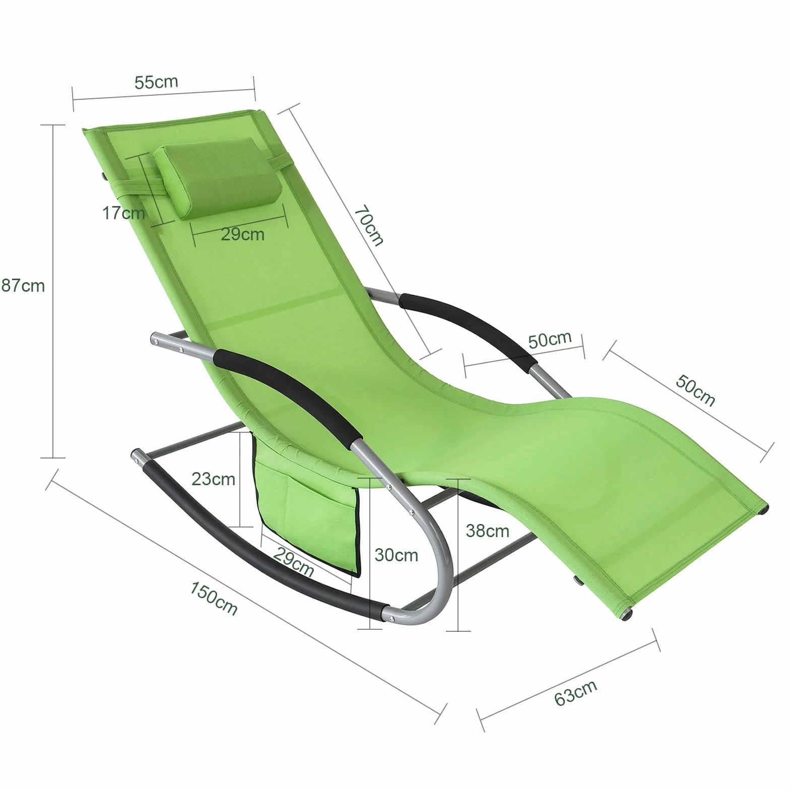 SoBuy Lettino a Dondolo da Giardino in Textilene Verde 150x63x87cm OGS28-GR