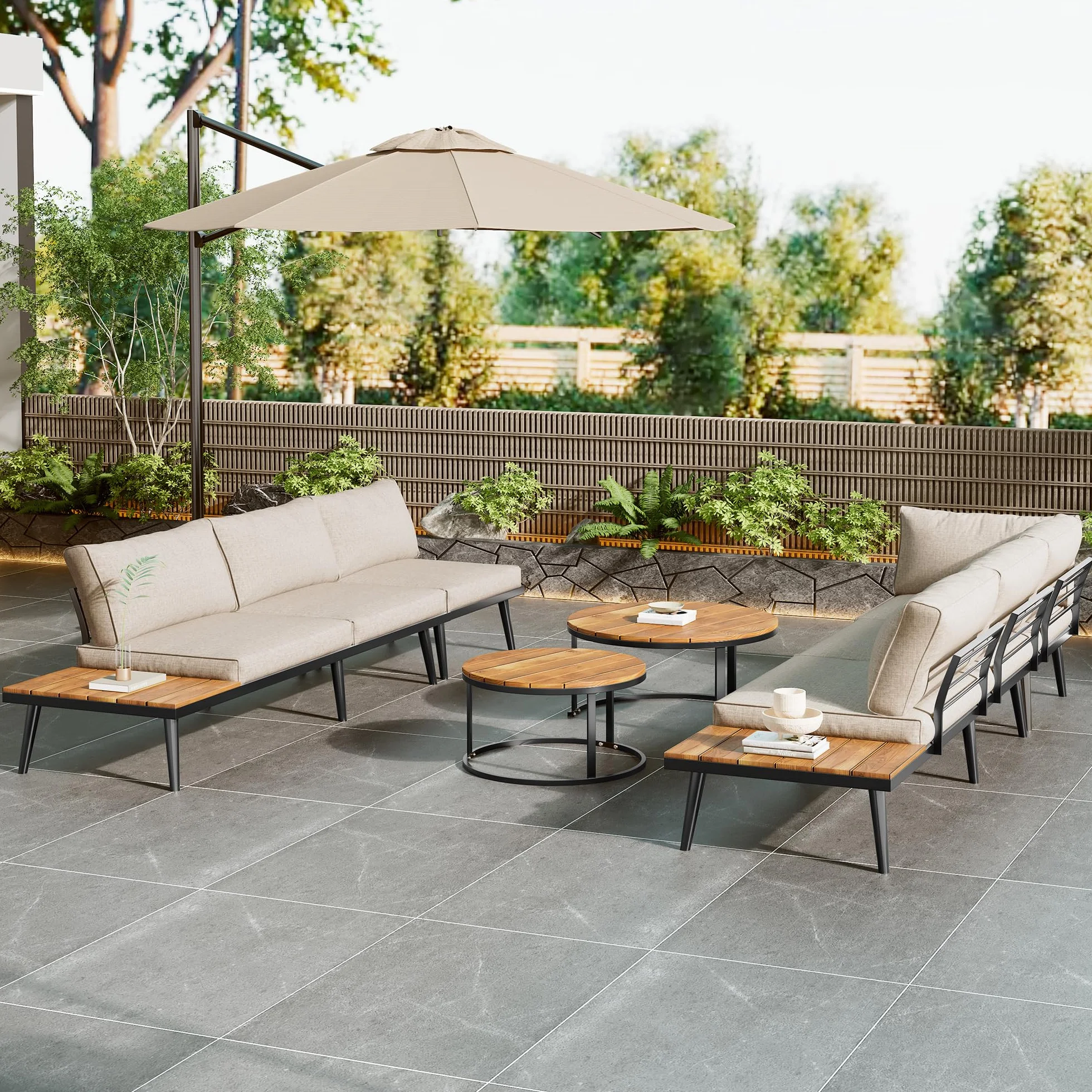Lubvtti Set giardino esterno per 5-6 persone,divano da esterno,esterno tavolo da giardino con sedie (2x divano a 2 posti, 2x poltrona singola, 2x tavolo),mobili da giardino,beige