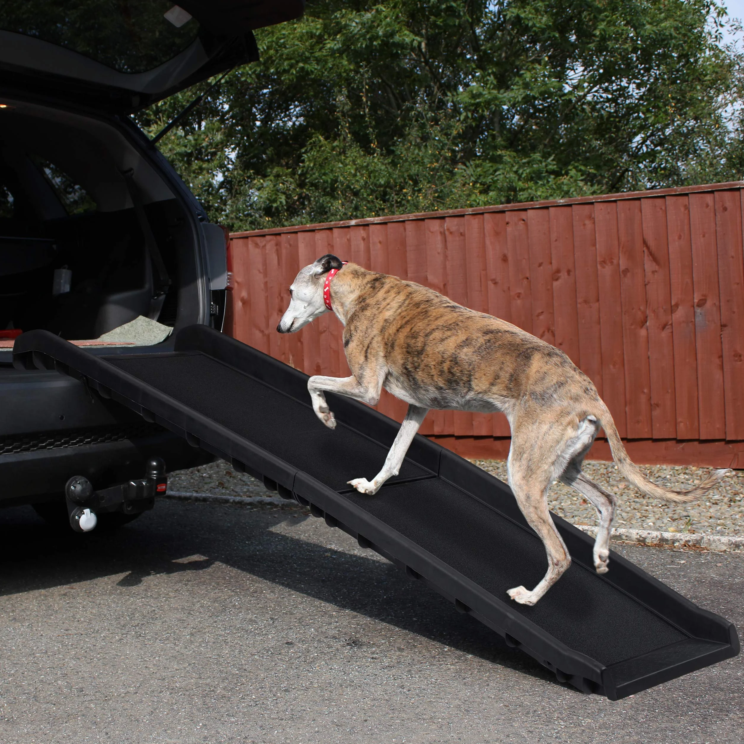 Relaxdays Rampa da Auto per Cani Pieghevole Antiscivolo 90 kg 156x40 cm Nero