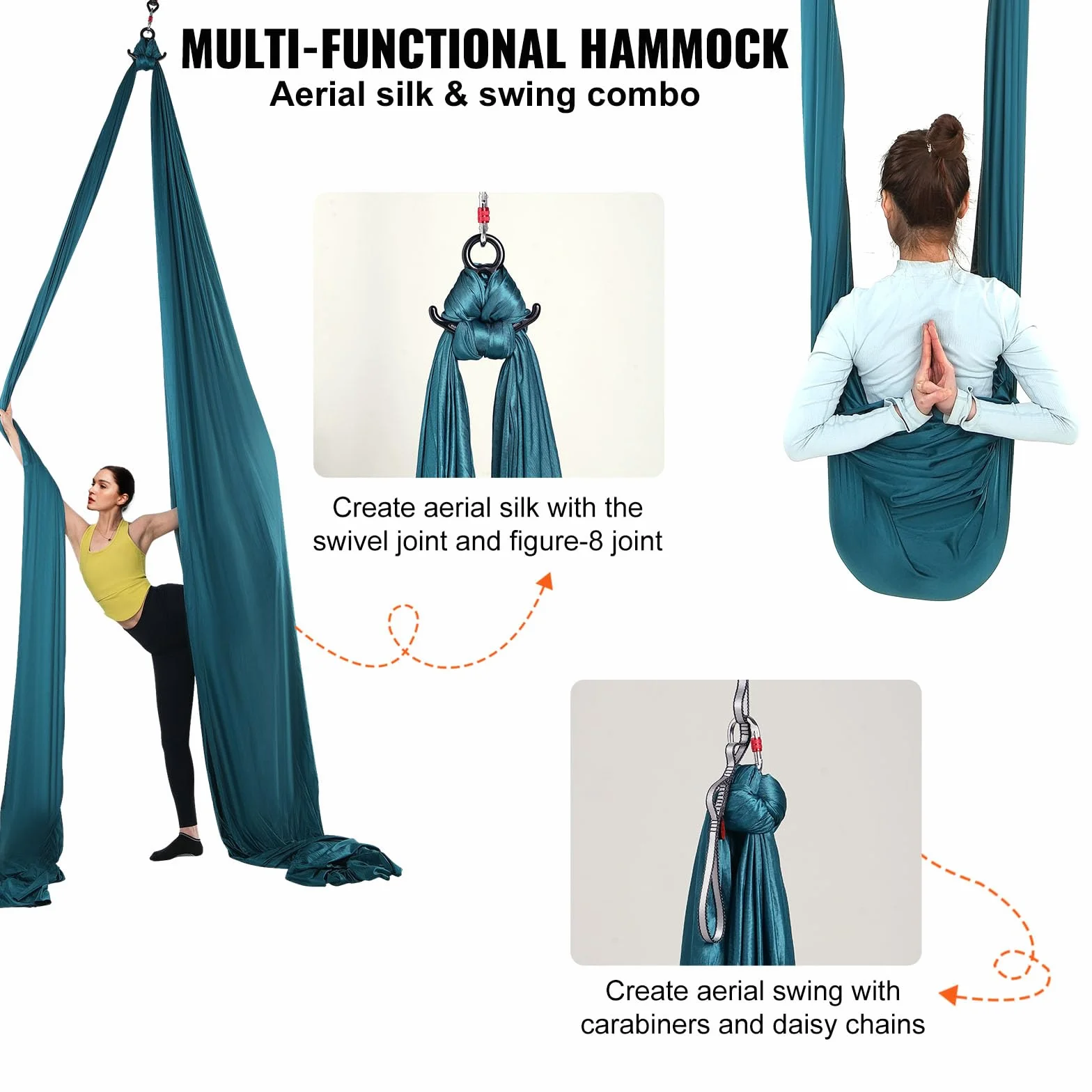 VEVOR Altalena per Yoga e Seta Aerea, 8,7 iarde, Kit Amaca in Nylon 100 g/m², Hardware Completo, Verde