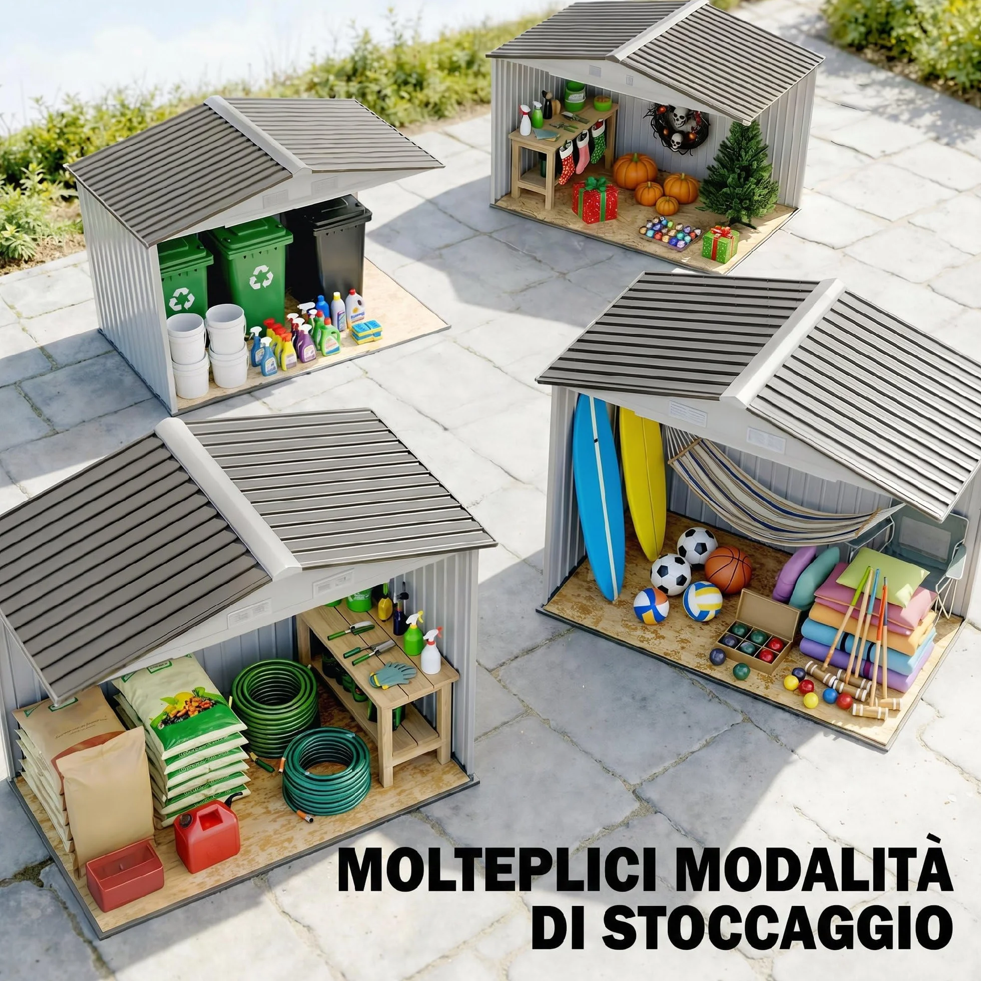 Outsunny Casetta da Giardino 2.5m² Acciaio Zincato con Basamento 213x130x185 cm Bianco Argentato