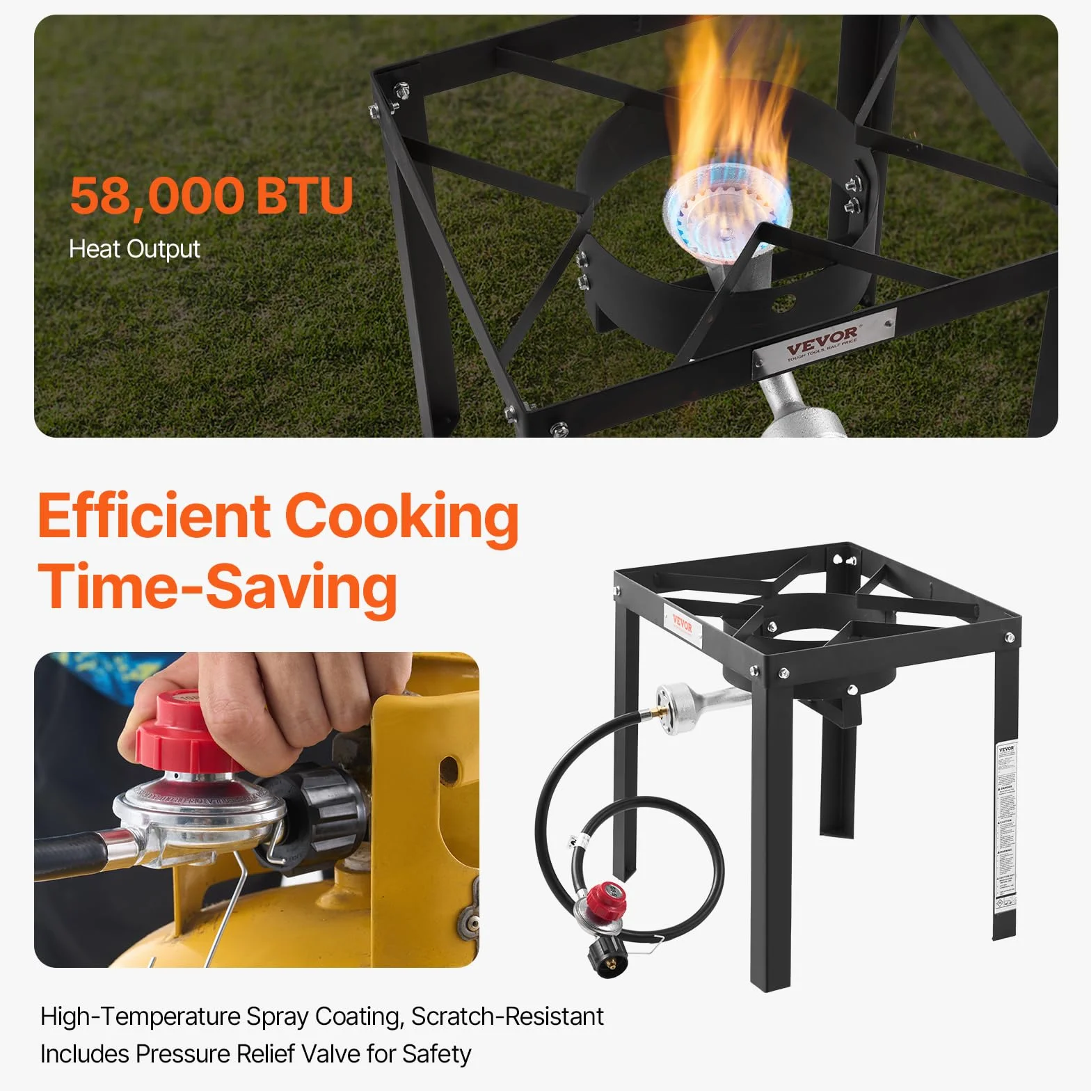 VEVOR Friggitrice ad ali per pesce, set da 13,27 l, in alluminio, per frutti di mare, per esterni, con termometro, cestello e bruciatori a propano 58000 BTU, per cucinare all'aperto