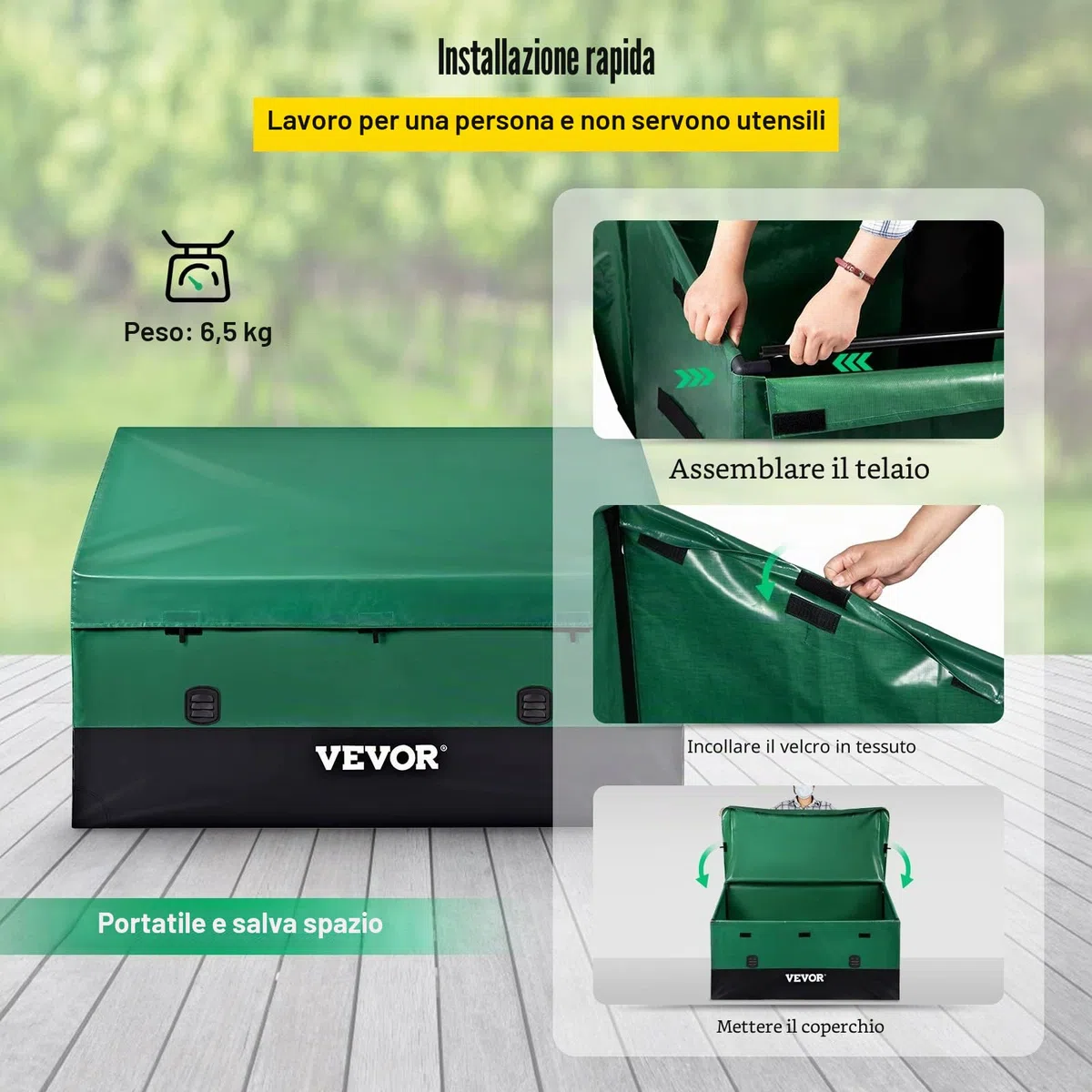 VEVOR Scatola per Stoccaggio da Esterno in PE Impermeabile 660L con Coperchio Manici Laterali, Baule da Giardino