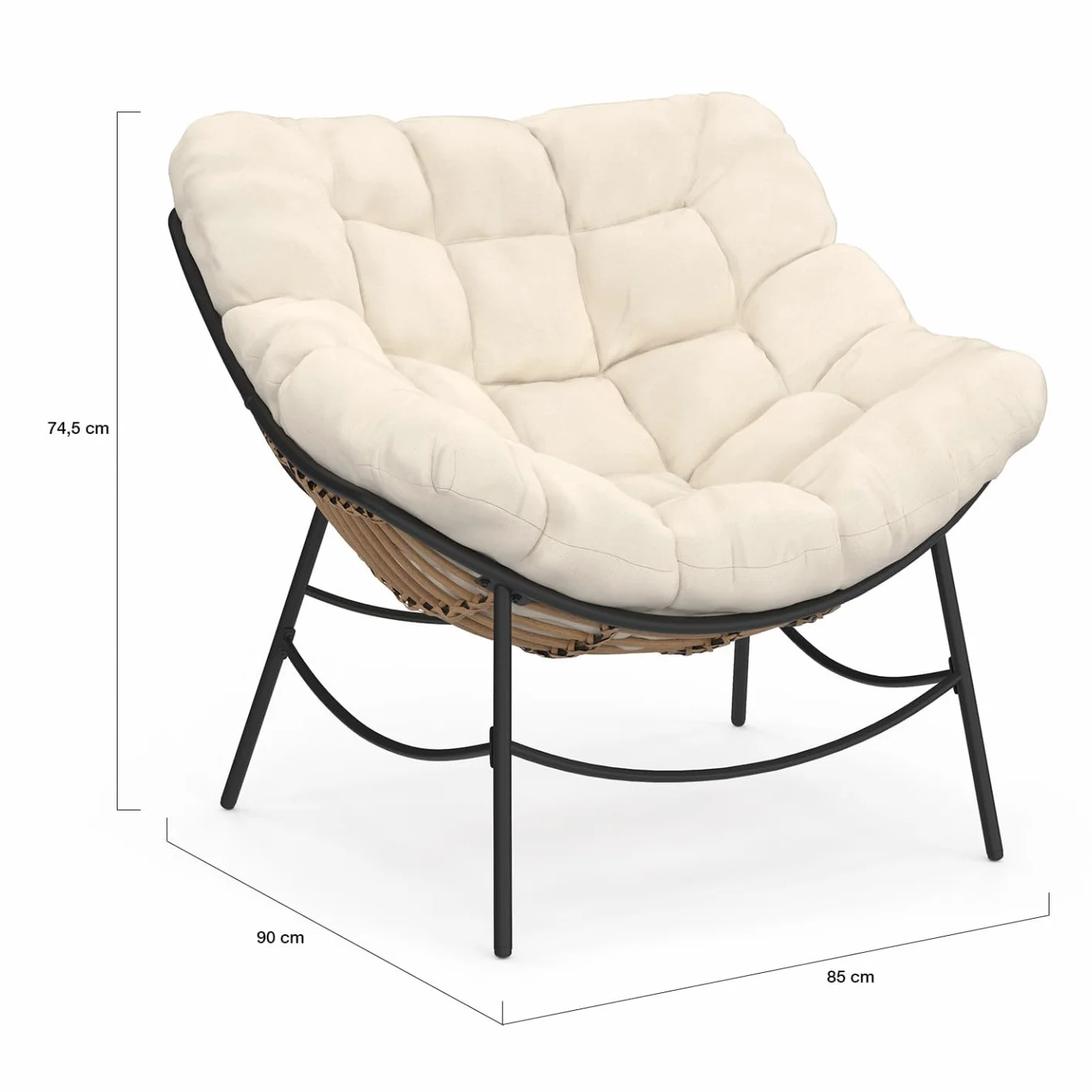IDMarket - LOA, sdraio da giardino in rattan con cuscino ecrù