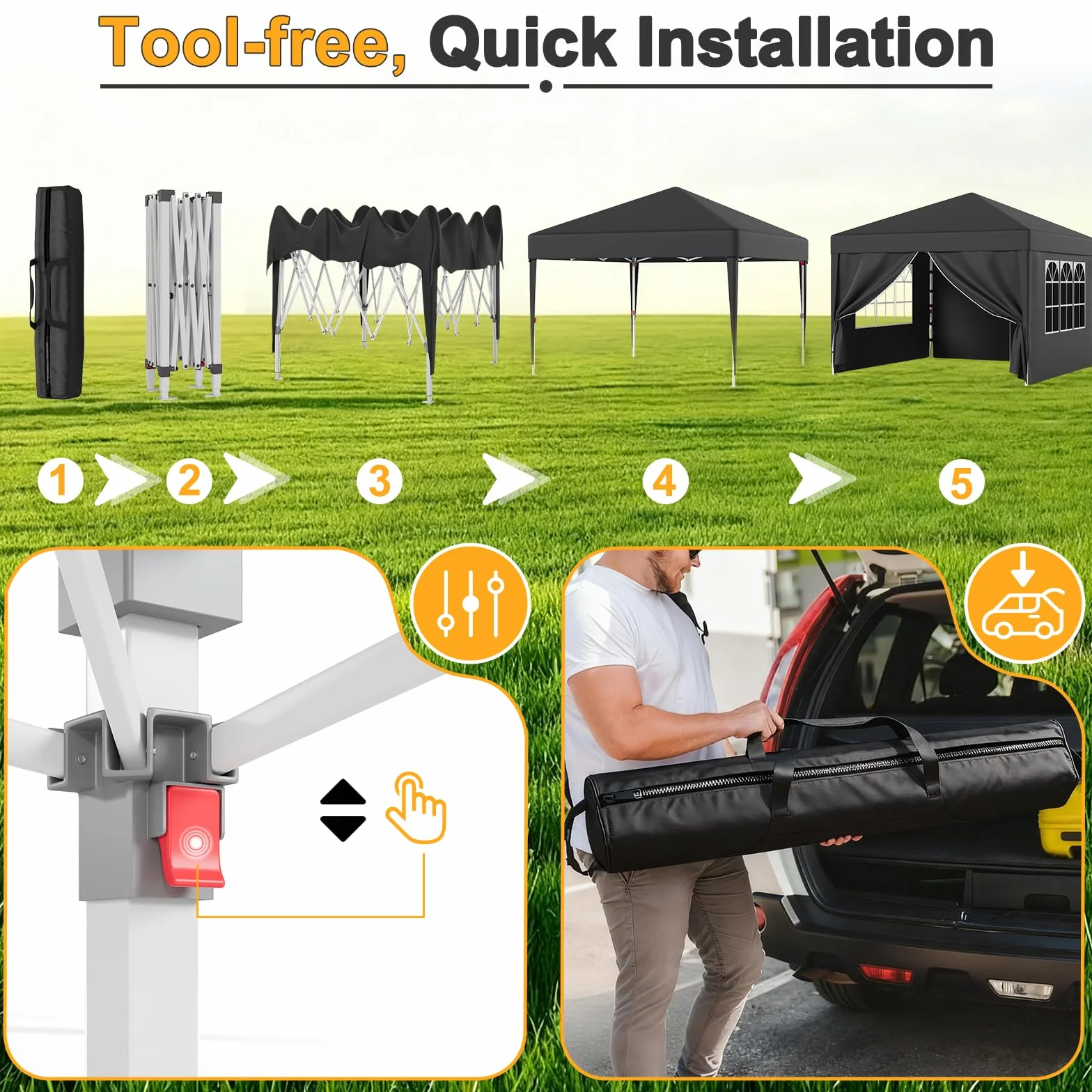 JUMMICO Gazebo 3x3m Pieghevole Impermeabile con Pareti Laterali Grigio