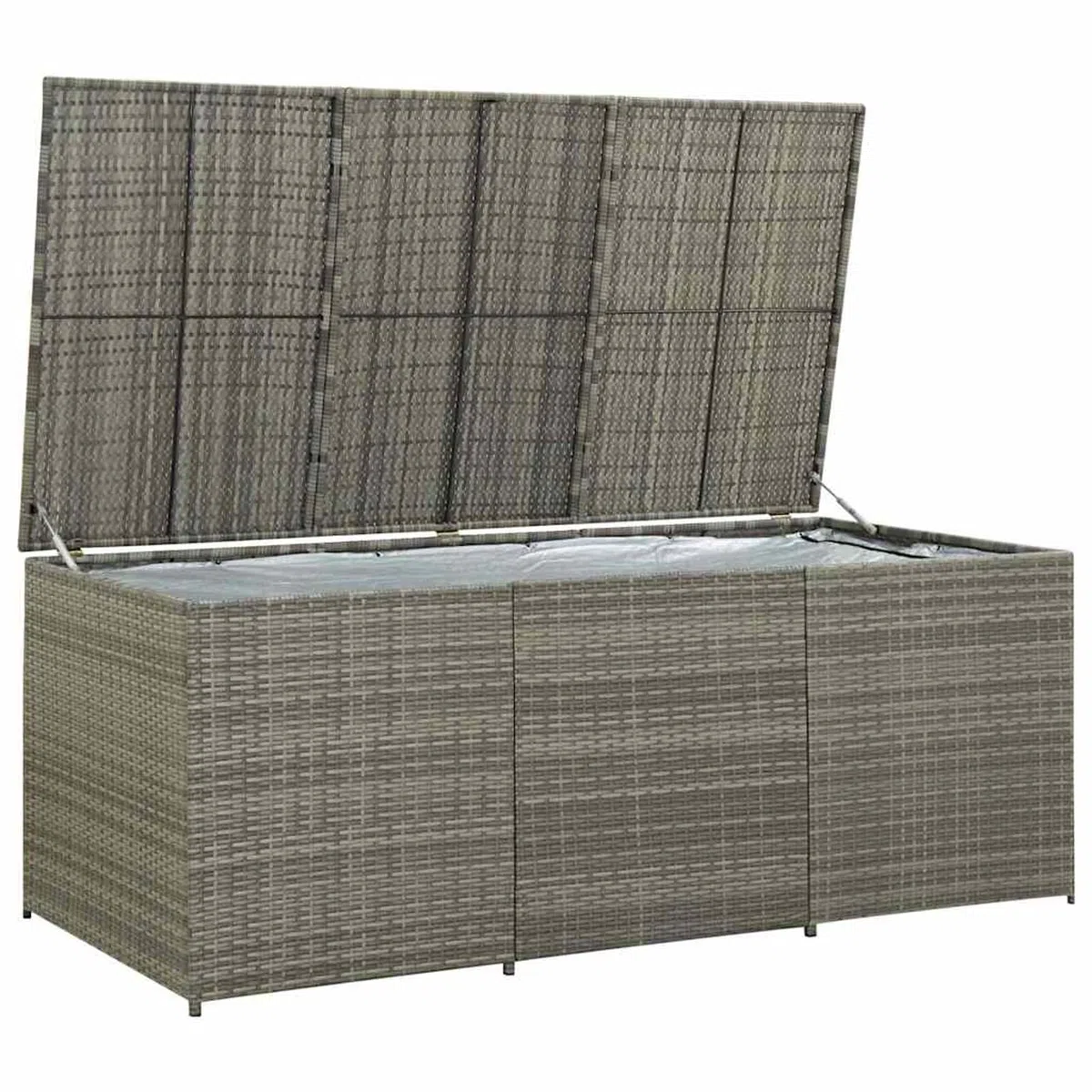 Baule in Polyrattan per Esterni, Grigio, 180x90x70 cm, Resistente alle Intemperie, con Rivestimento Interno in PE e Molla a Gas per Apertura Facile, Ideale per Giardino
