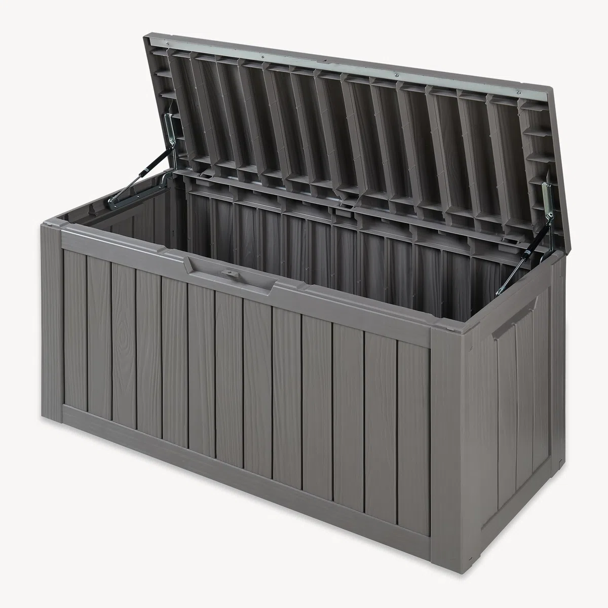 casa.pro Baule da Giardino Contenitore per Esterno Portatutto da 300 L in Plastica Cassone Multiuso Impermeabile Attrezzi Cuscini per Balcone Patio Outdoor 117x47x59 cm - Grigio Chiaro, Effetto Legno